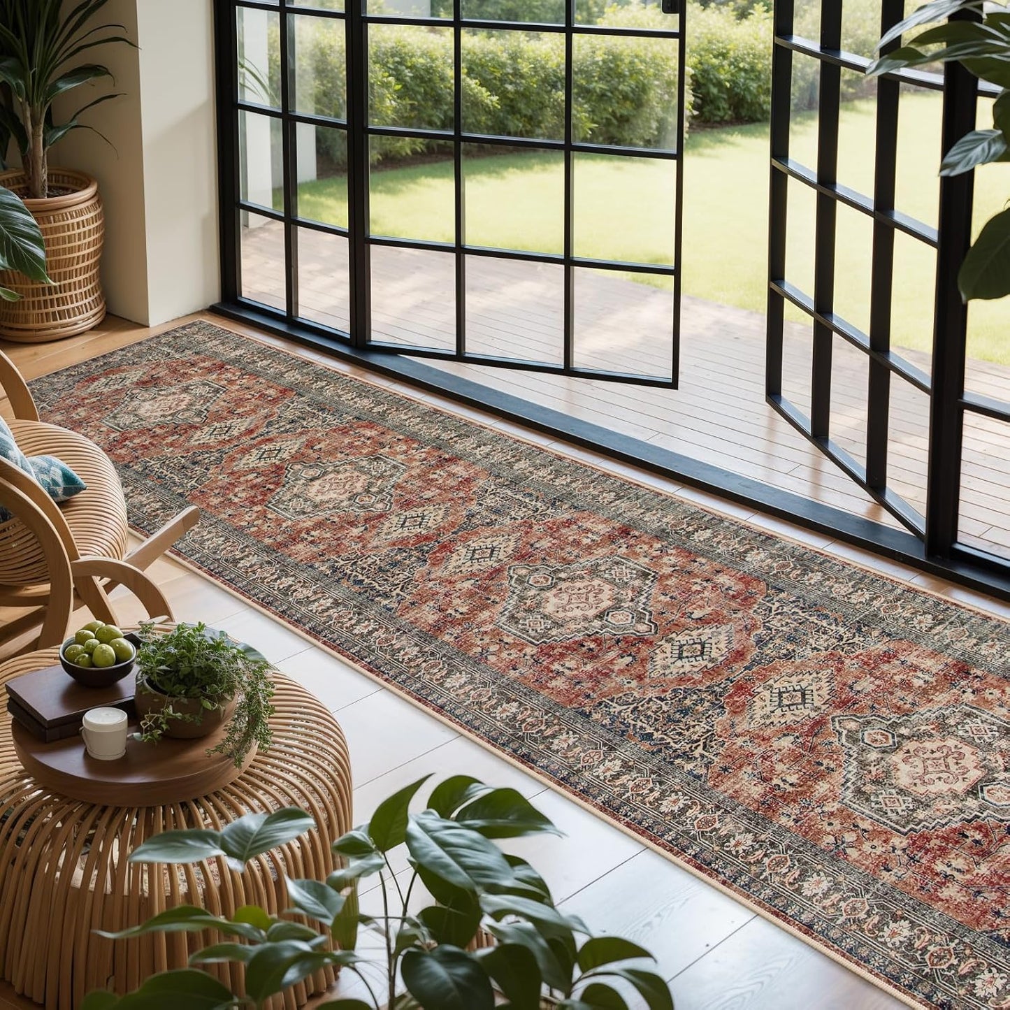 Lahome Oriental Hallway Runner Rug, 2.5x12 Washable Runners for Hallways Kitchen, Soft Distressed Non Shedding Long Carpet for Entryway ‎Laundry Room, Brick Red