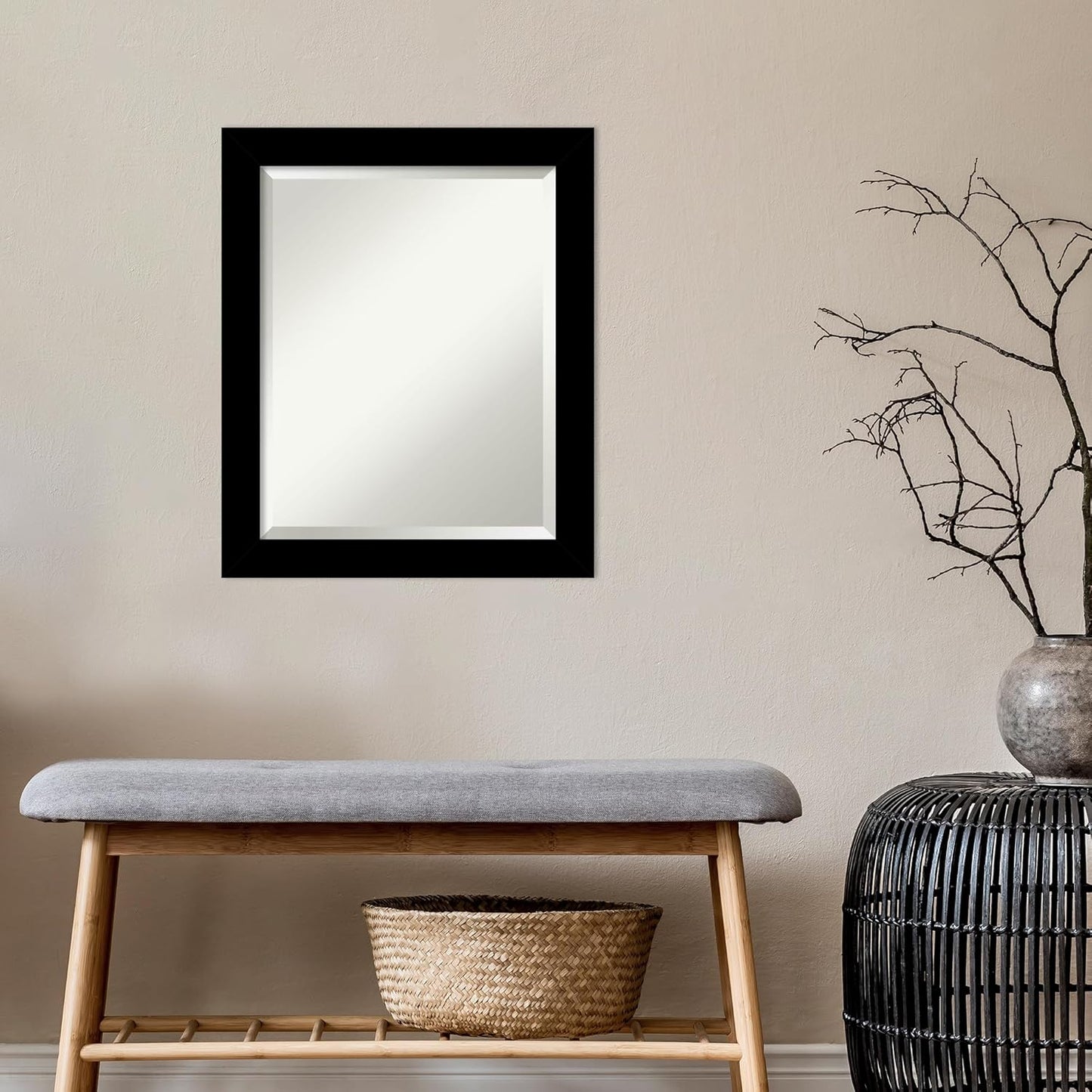 Amanti Art Black Bathroom Mirror for Over Sink, 24x20 Brushed Black Rectangle Vanity Mirror, Small Modern Contemporary Frame, Hangs Horizonally and Vertically, Bathroom Wall Decor, Beveled Edge