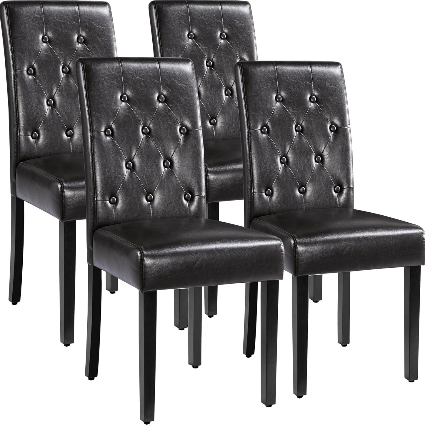 Yaheetech Dining Chairs Set of 4 Modern Style Faux Leather Dining Room Chairs with Solid Wood Legs and Button Tufted Padded for Home Kitchen, Brown