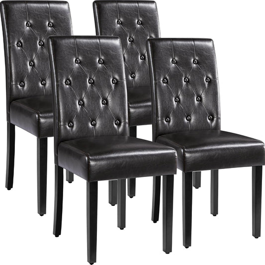 Yaheetech Dining Chairs Set of 4 Modern Style Faux Leather Dining Room Chairs with Solid Wood Legs and Button Tufted Padded for Home Kitchen, Brown