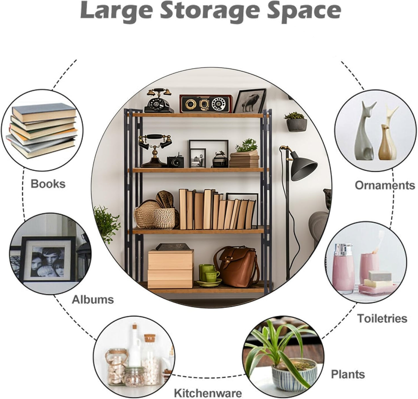 47" 3-Tier Bookshelf Rustic Wood and Metal Industrial Bookshelf for Home Office, Bedroom, Kitchen, Bathroom (Rustic Brown, 3-Tier)