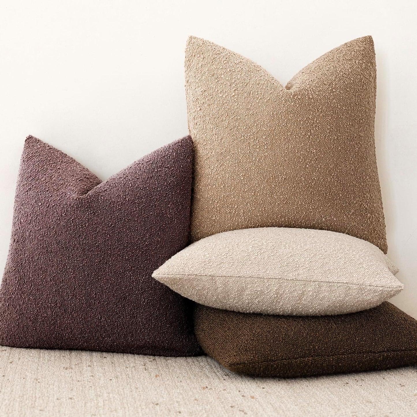 Foindtower Pack of 2 Textured Boucle Throw Pillow Covers Accent Solid Decorative Pillow Cases Cozy Woven Couch Cushion Case for Chair Sofa Bedroom Living Room Home Decor 20x20 Inch Dark Purple