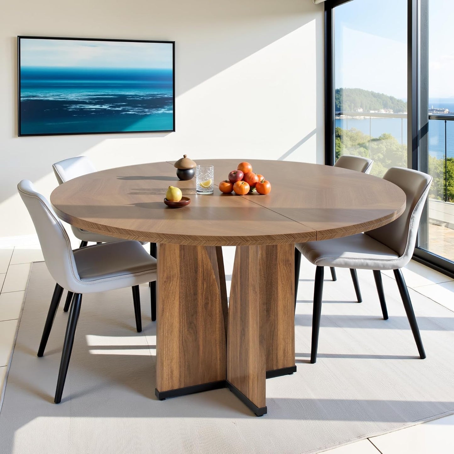 NicBex 39 Inch Round Dining Table for 4, Wooden Small Dinner Table Farmhouse Kitchen Tables with X-Shaped Stable Pedestal for Dining Room, Kitchen, Living Room, Brown