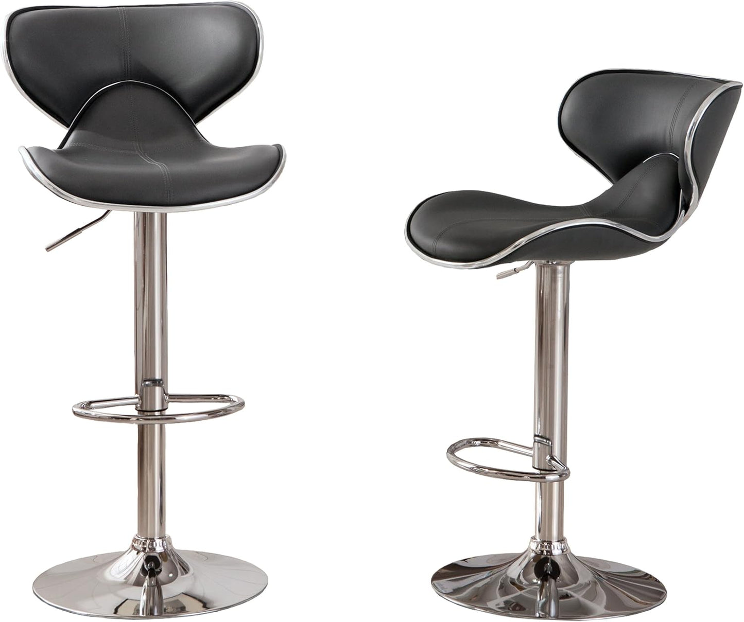 Roundhill Furniture Masaccio Cushioned Leatherette Upholstery Airlift Swivel Barstool, Set of 2, Grey