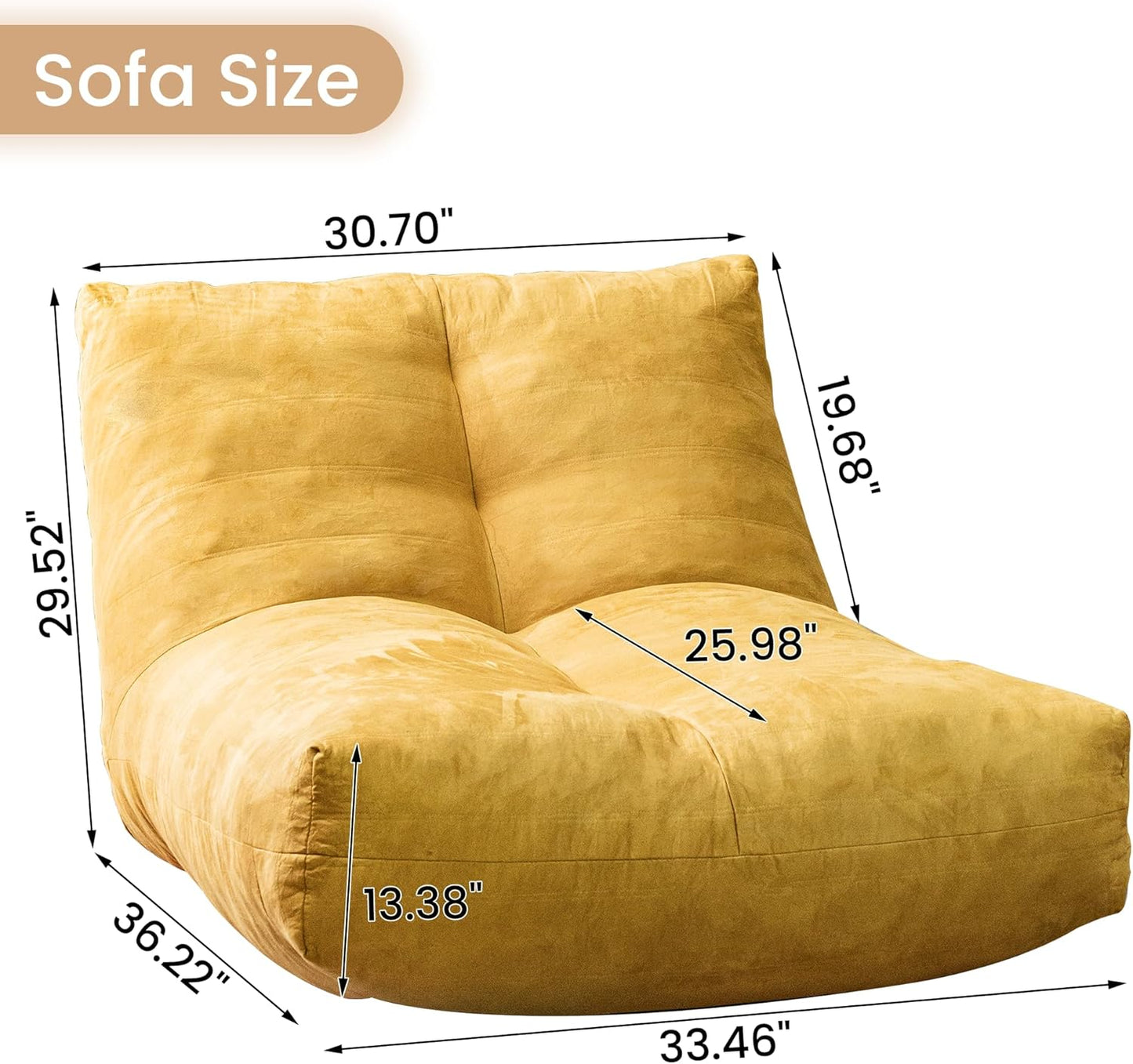 Bean Bag Chair Lazy Bean Bag Sofa, Floor Beanbag Chairs with Stuffed High-Density Foam, Memory Foam Bean Bag Sofa for Living Room, Bedroom and Office