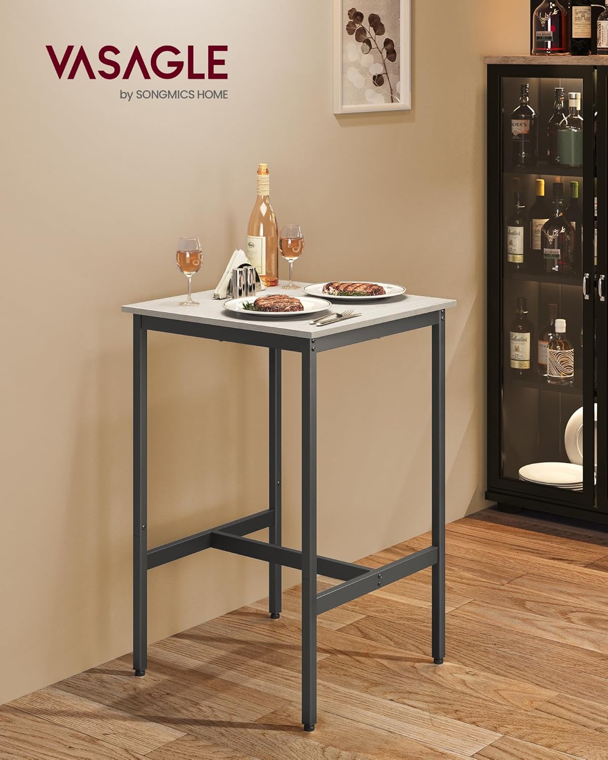 VASAGLE Bar Table, Small Kitchen Dining Table, High Top Pub Table, Height Cocktail Table for Living Room Party, Sturdy Metal Frame, 23.6 x 23.6 x 36.2 Inches for Narrow Spaces, Vintage White and Black