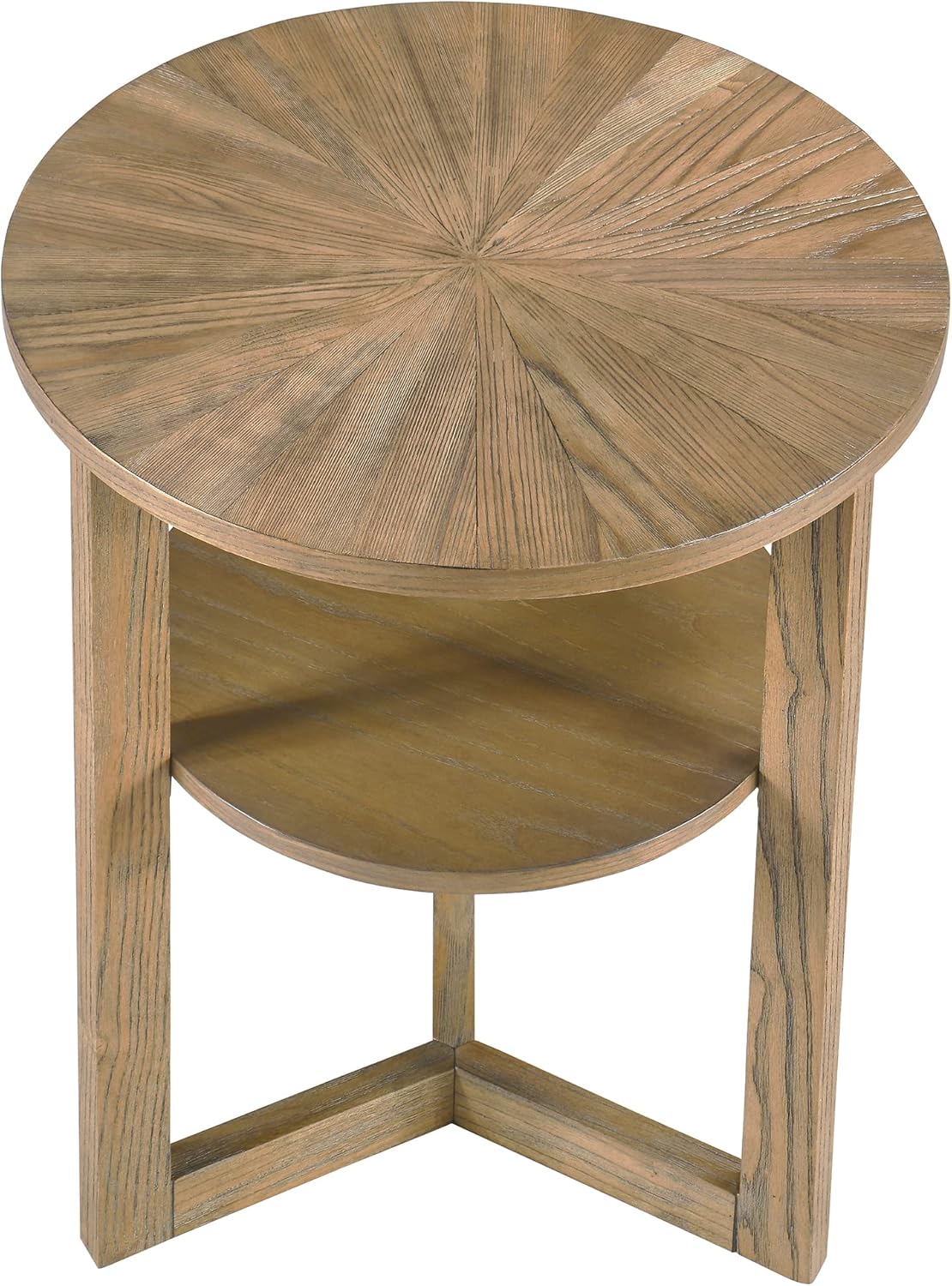 MODERION Round End Table, Farmhouse Side Table with Storage Shelf, Classic Circular Solid Wood Beside Table, 2-Tier Telephone Table, Nightstand, 24”H x 19.3”D for Living Room Rustic Natural BZ3338