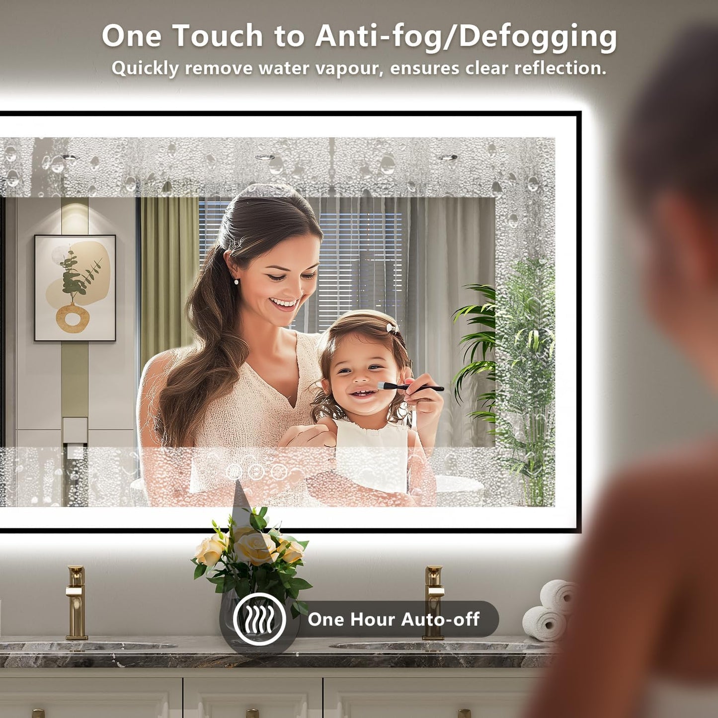 55x40 Inch LED Bathroom Mirror with Lights (Front Lit and Backlit) Black Framed Lighted Vanity Mirror for Bathroom Wall Dimmable Anti-Fog Memory Tempered Glass Horizontal/Vertical