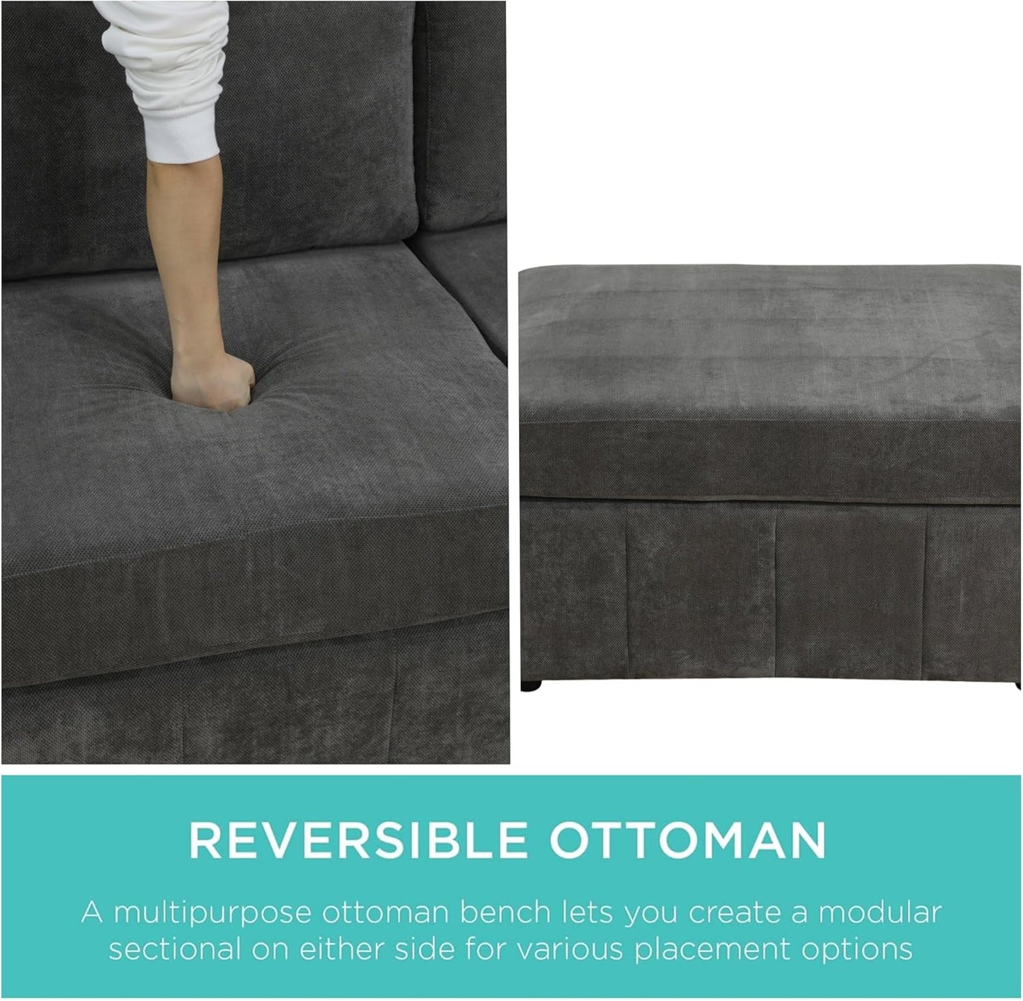 Loveseat Sofa with Ottoman, 74″ Modern Sectional Couches with Deep Seat, Small L Shaped Couch with Chaise for Living Room Bedroom, Brown