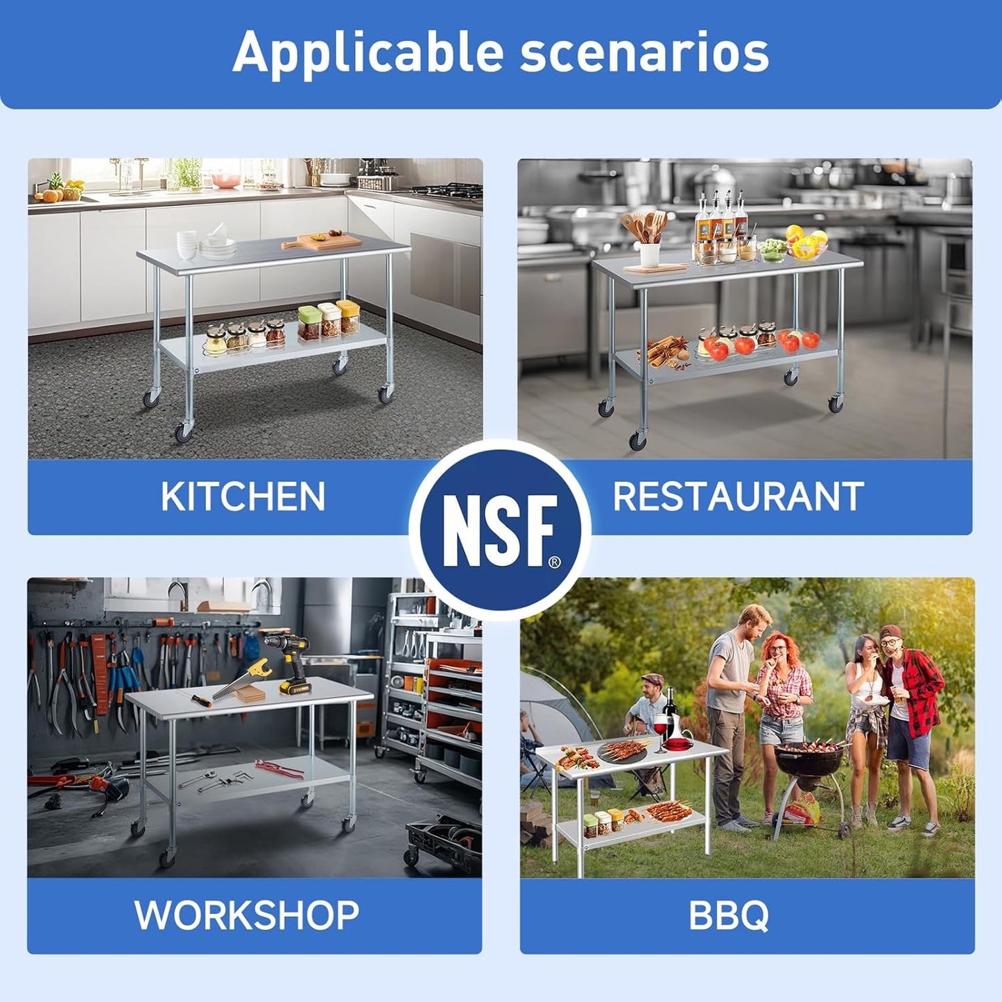 ROCKPOINT Stainless Steel Table for Prep & Work 24x36 Inches, NSF Metal Commercial Kitchen Heavy Duty Table with Adjustable Under Shelf and Table Foot for Restaurant, Home and Hotel