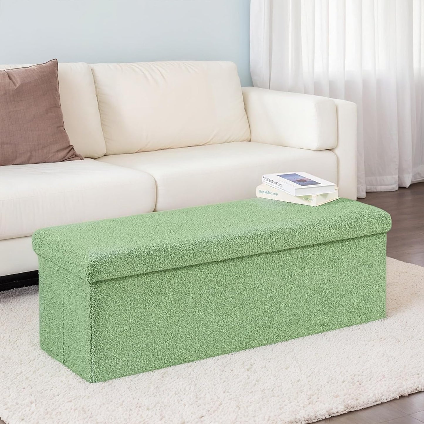 43 Inches Storage Ottoman Bench - Extra Large Foldable Ottoman with Storage, Bench for Living Room, Bedroom, Entryway - Green