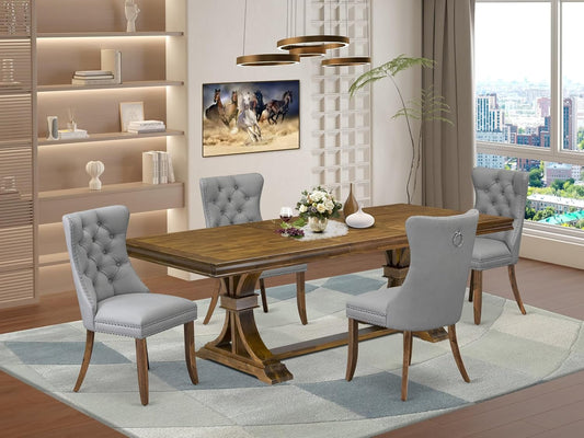 LEDA5-AWA-27-5 Pieces Modern Dining Set Includes a Rectangle Kitchen Table and 4 Light Gray Polyester Fabric Dining Chairs, Antique Walnut