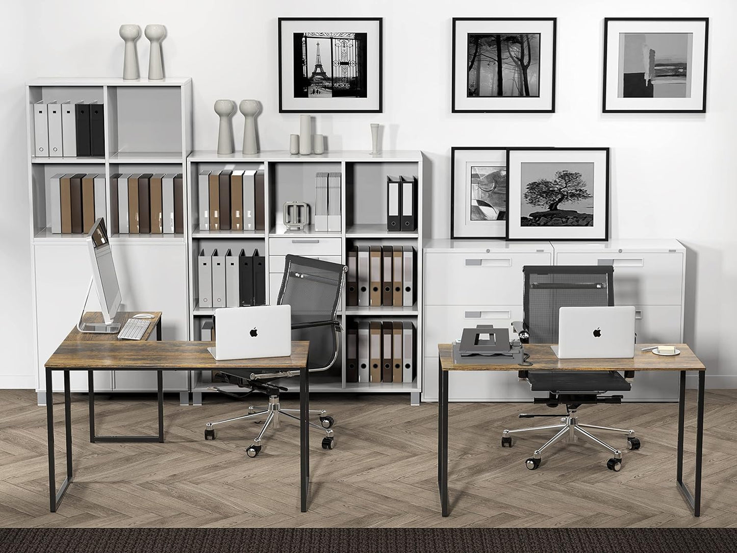 SHW Mission 48 x 48 Inches L-Shape Home Office Computer Desk, Rustic Brown