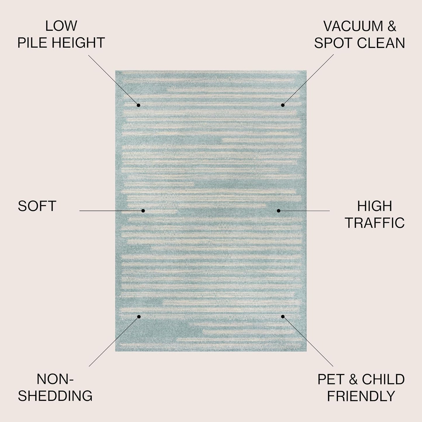 JONATHAN Y Khalil Modern Berber Stripe Turquoise/Cream Indoor Area Rug, 8x10, Contemporary, Bohemian, Easy-Cleaning for Living Room, Bedroom, Kitchen, Pet Friendly, Non-Shedding (MOH207D-8)