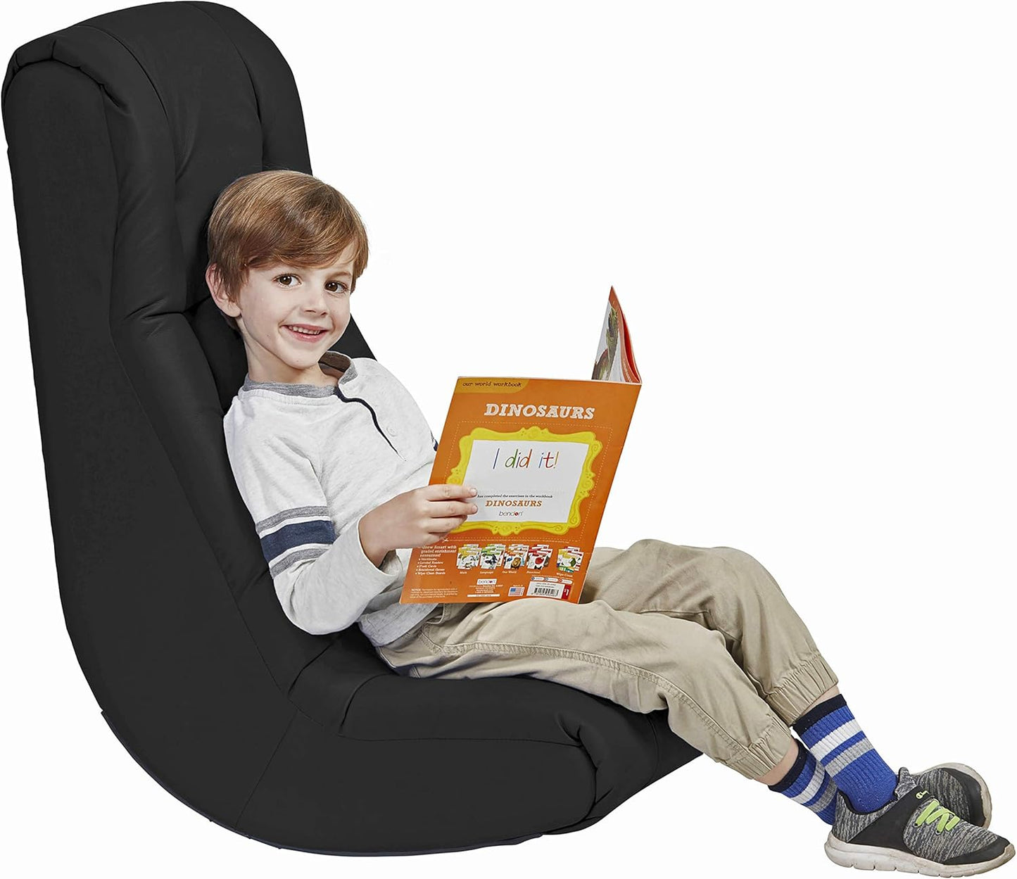 Factory Direct Partners Soft Tufted Floor Rocker - Cushioned Ground Chair for Kids Teens and Adults - Great for Reading, Gaming, Meditating, TV - Black, 10488-BK