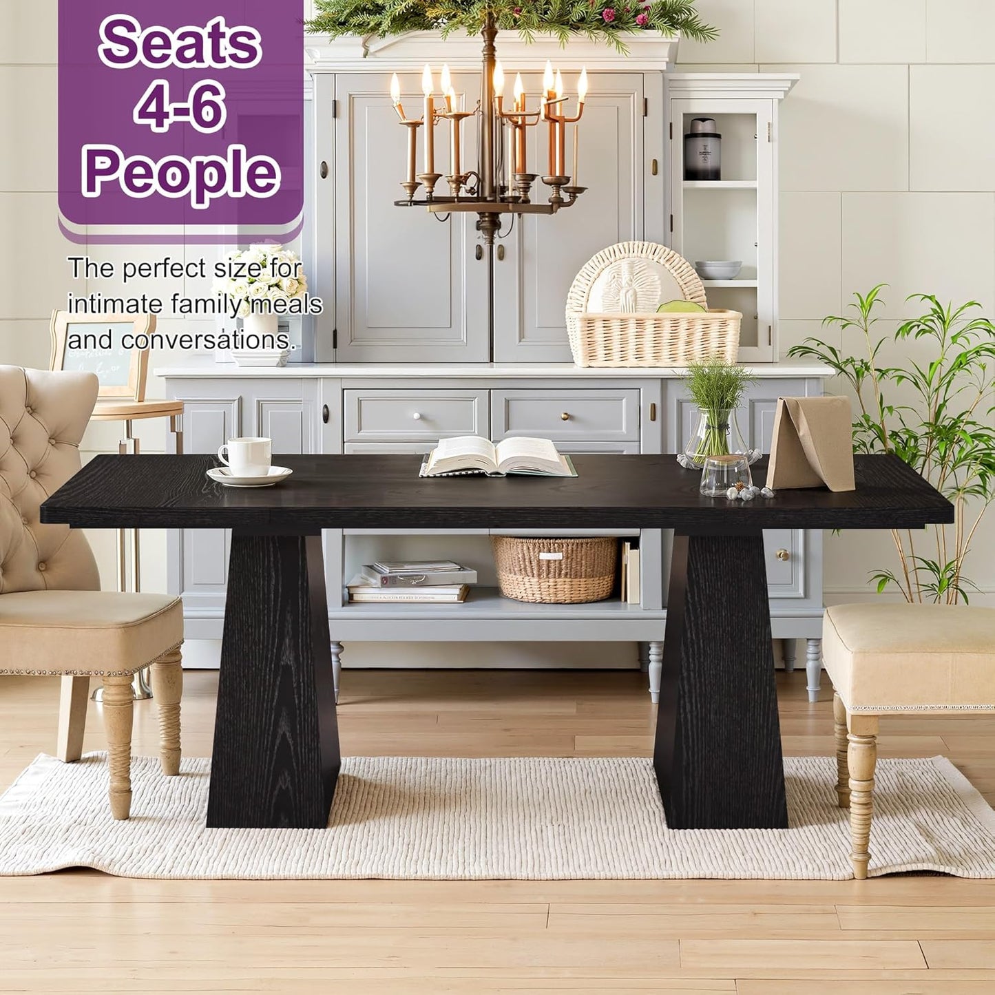 Round Dining Table for 4, 47" Wooden Kitchen Dinner Table Rustic, Farmhouse Table for Dining Room, Living Room, Gery