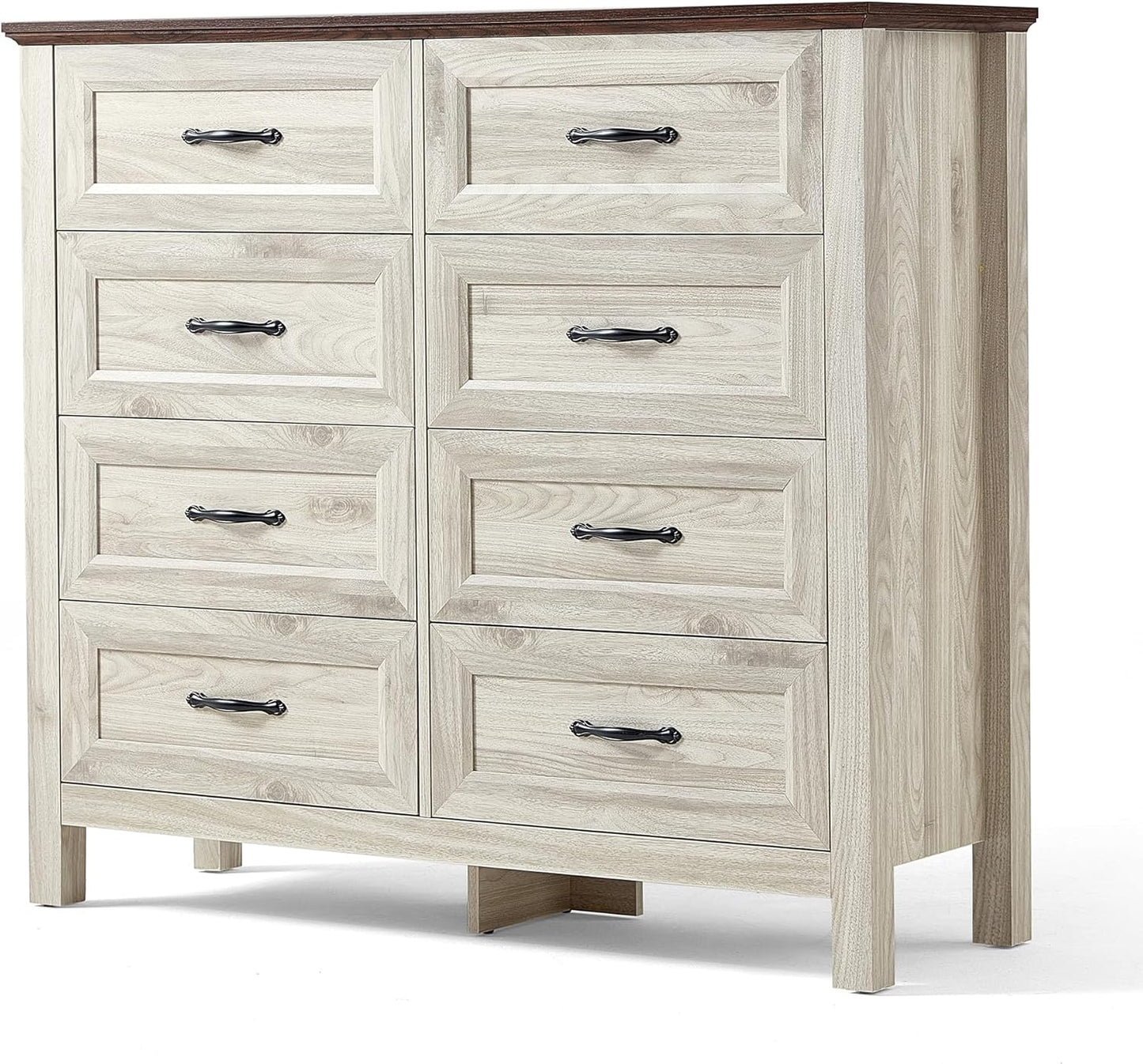 LINSY HOME Dresser for Bedroom with 8 Drawers, Updated Wide Chest of Drawers, Modern Farmhouse Bedroom Tall Dresser with Storage Organizer, Wooden Dressers for Living Room, Beige
