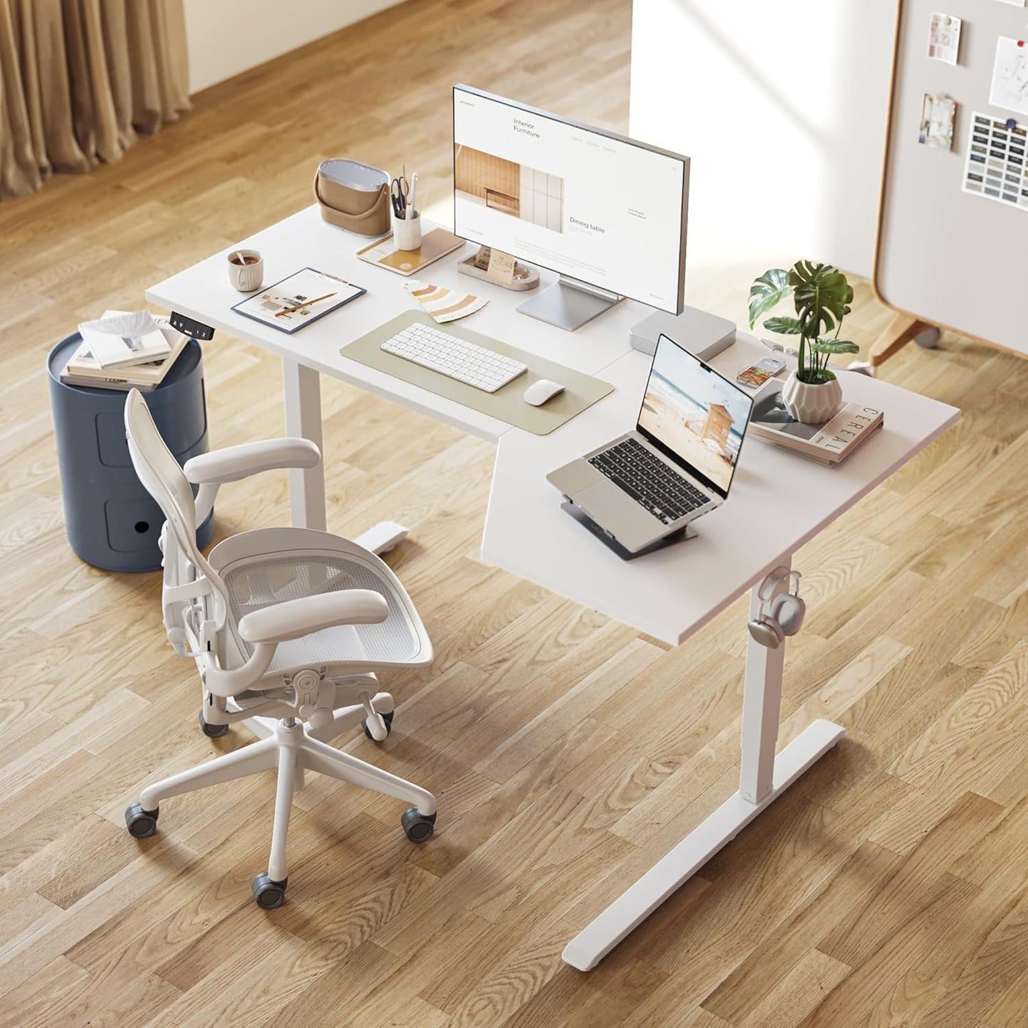 Agilestic Electric Standing Desk, L-Shaped 55 Inches Height Adjustable Desk, Sit and Stand up for Work Office Home, Ergonomic Rising Computer Table for Home Office with Splice Board, White