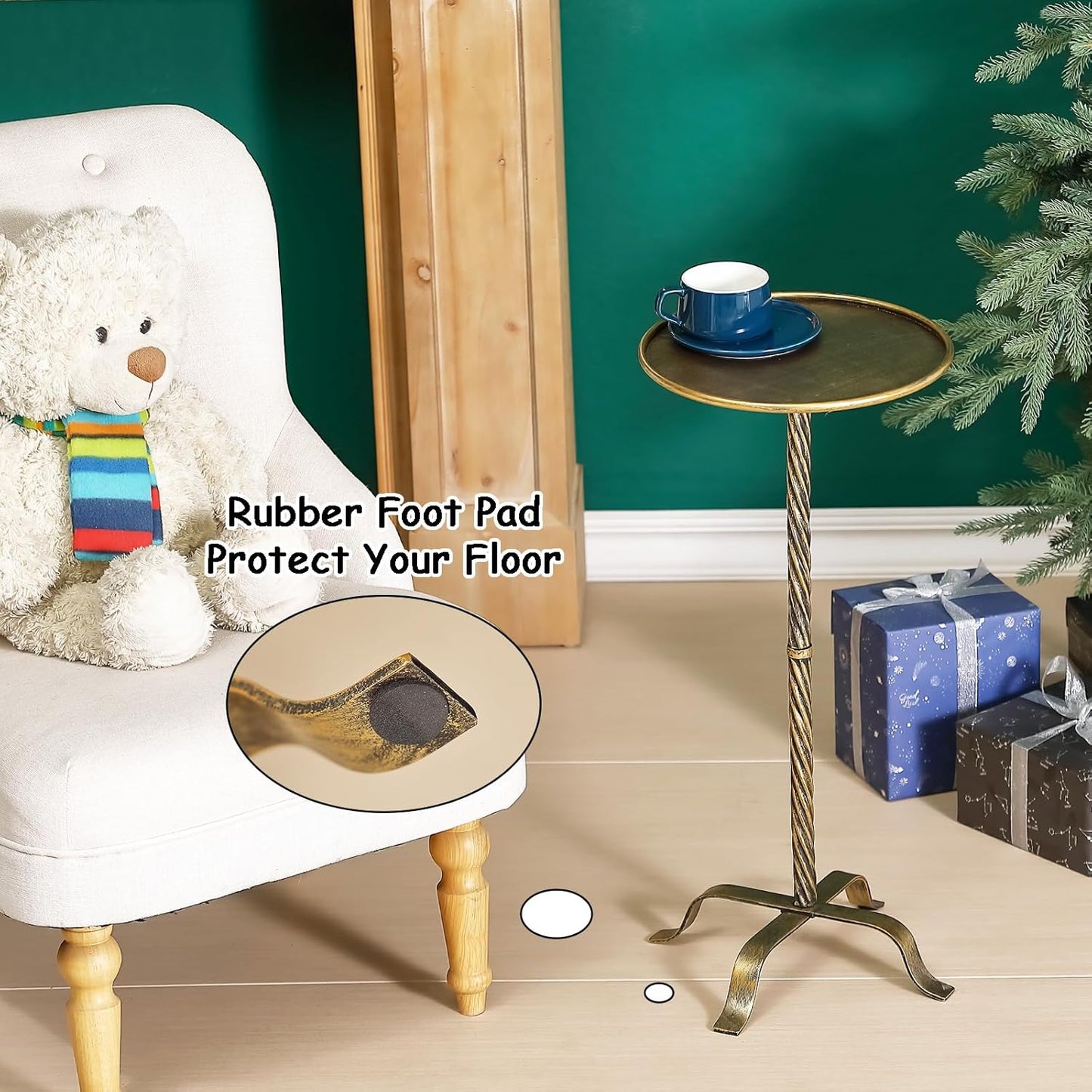 Metal Martini Table, 27.75" Antique Gold Side Table with 4 Legs, Modern Small Round Drink Table for Small Spaces Livng Room Sofa Couch Patio