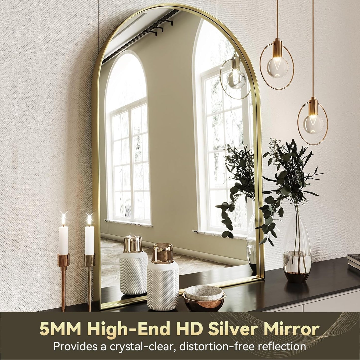 Brightify Arched Mirror, 22 x 30 Inch Gold Arch Mirror, Metal Frame Gold Arched Wall Mirror, Arched Top Bathroom Vanity Mirror for Living Room Bedroom Mantel Entryway Hallways