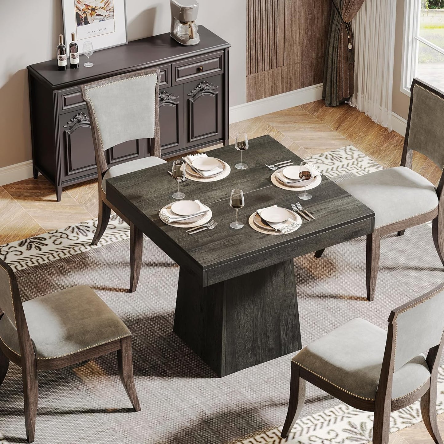 Tribesigns Square Dining Table for 4, 31.5-Inch Small Kitchen Table with Sturdy Pedestal Base, Farmhouse Dinner Table for Dining Room, Living Room, Kitchen (Gray)