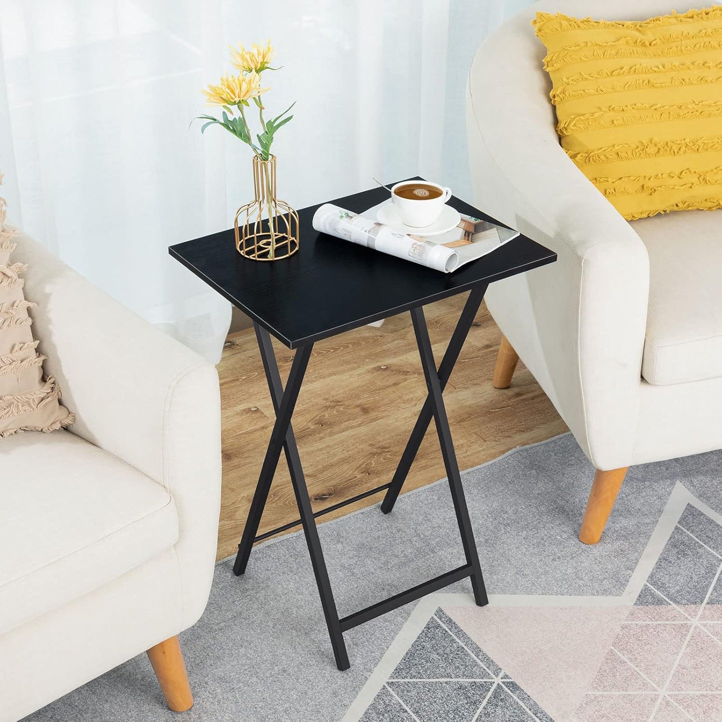 HOOBRO Folding TV Tray Tables, Set of 4 TV Trays with Storage Rack, Industrial Side Table for Eating at Couch, Foldable Snack Table for Small Space, Easy Assembly, Black BK50BZ01