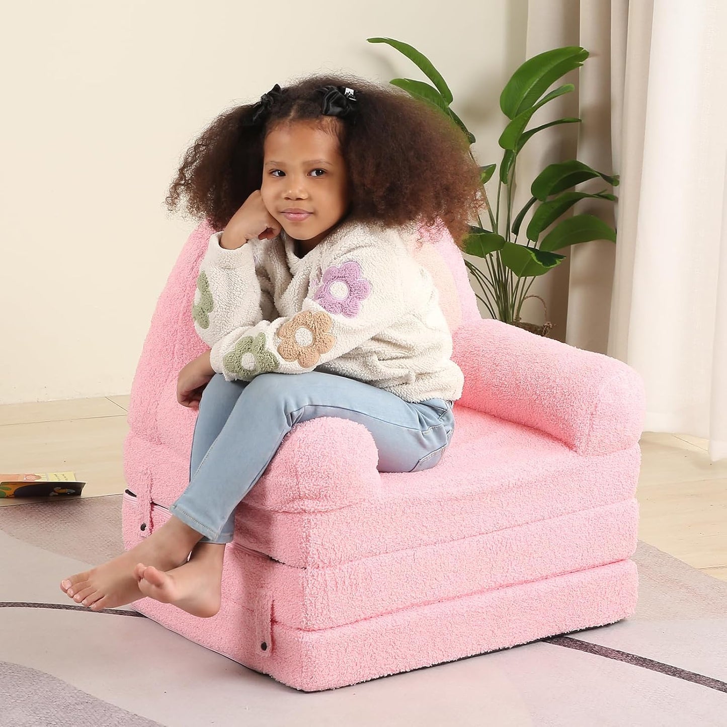 Foldable Kids Sofa, Comfy Rainbow Toddler Couch with Tri Folding Foam Cushions, Comfy Couch for Kid Age 3-6