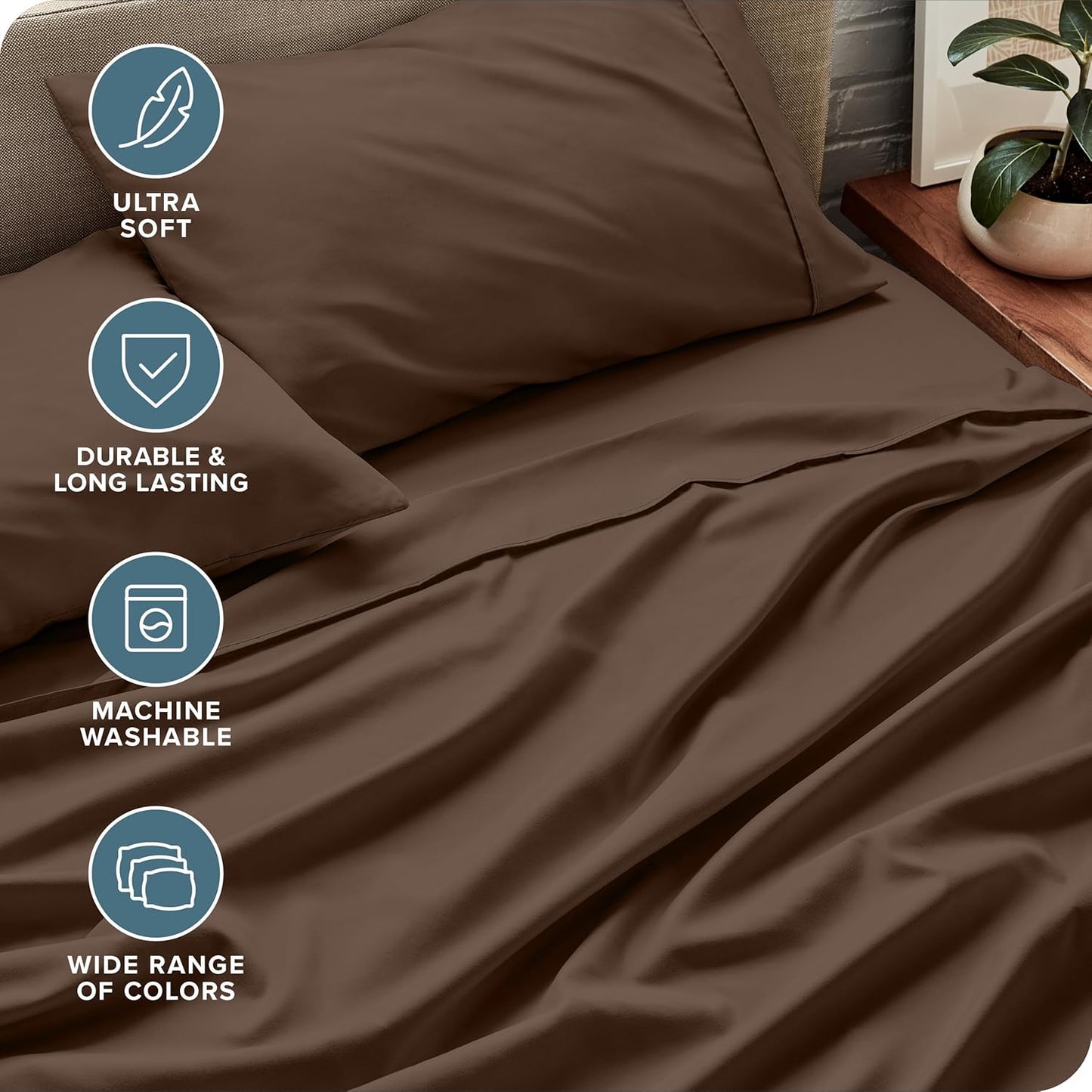 Bare Home Full XL Sheet Set - Luxury 1800 Ultra-Soft Microfiber Extra Long Bed Sheets - Double Brushed - Deep Pockets - Easy Fit - 4 Piece Set - Bedding Sheets & Pillowcases (Full XL, Cocoa)