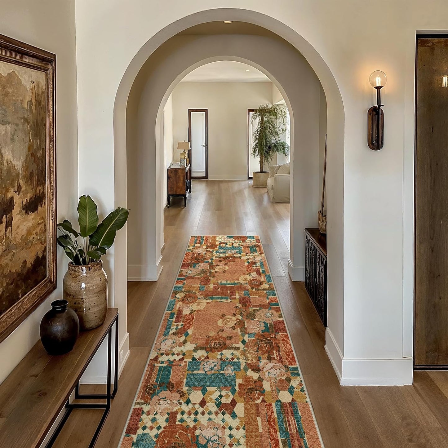 GENIMO Floral Runner Rug 2X6, Machine Washable Non Slip Vintage Patchwork Hallway Runner, Ultra-Thin Low Pile Runners for Indoor Entryway, Hallway, Kitchen and Corridor,Rose Red