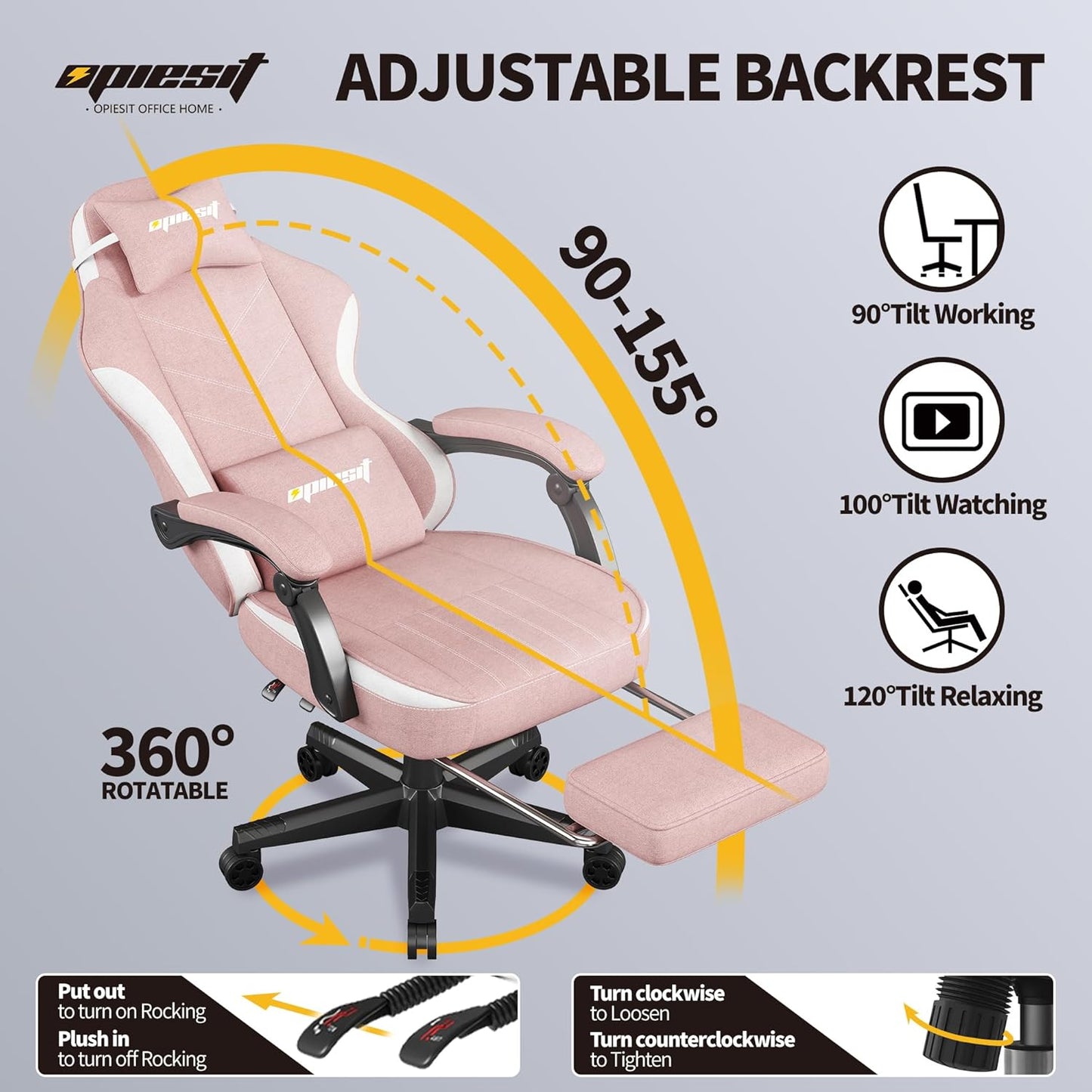 Gaming Chair,Fabric Computer Chair with Pocket Spring Cushion,400 lb Load Capacity,Ergonomic Office Chair with Footrest,Height Adjustable Video Gamer Chair with Lumbar Support (Pink)