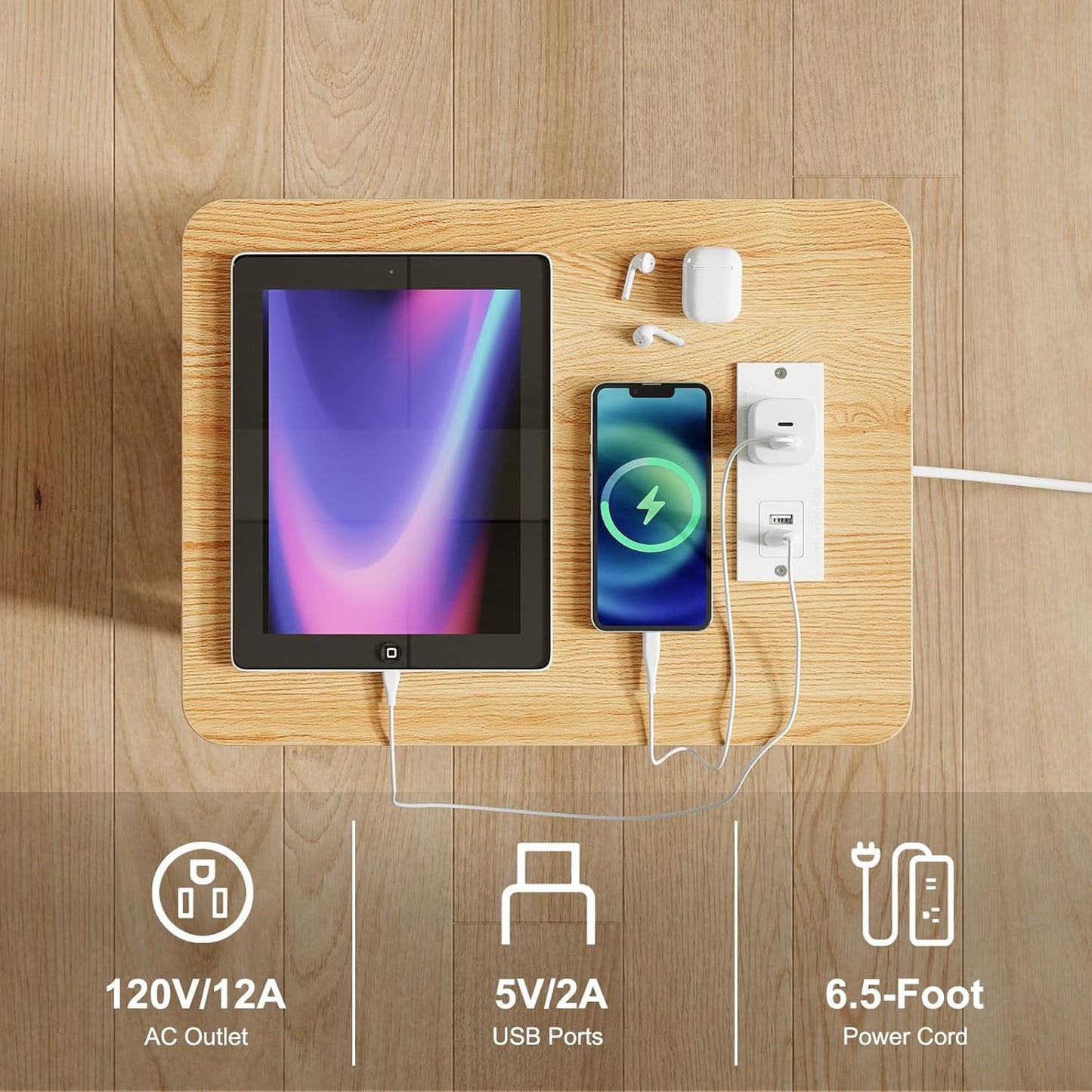 Apicizon 2 Tier End Table Set of 2, Small Side Table with Charging Station, Boho Bedside Table with USB Ports and Outlets, Nightstand for Small Spaces, Bedroom, Living Room, Easy Assembly, Natural