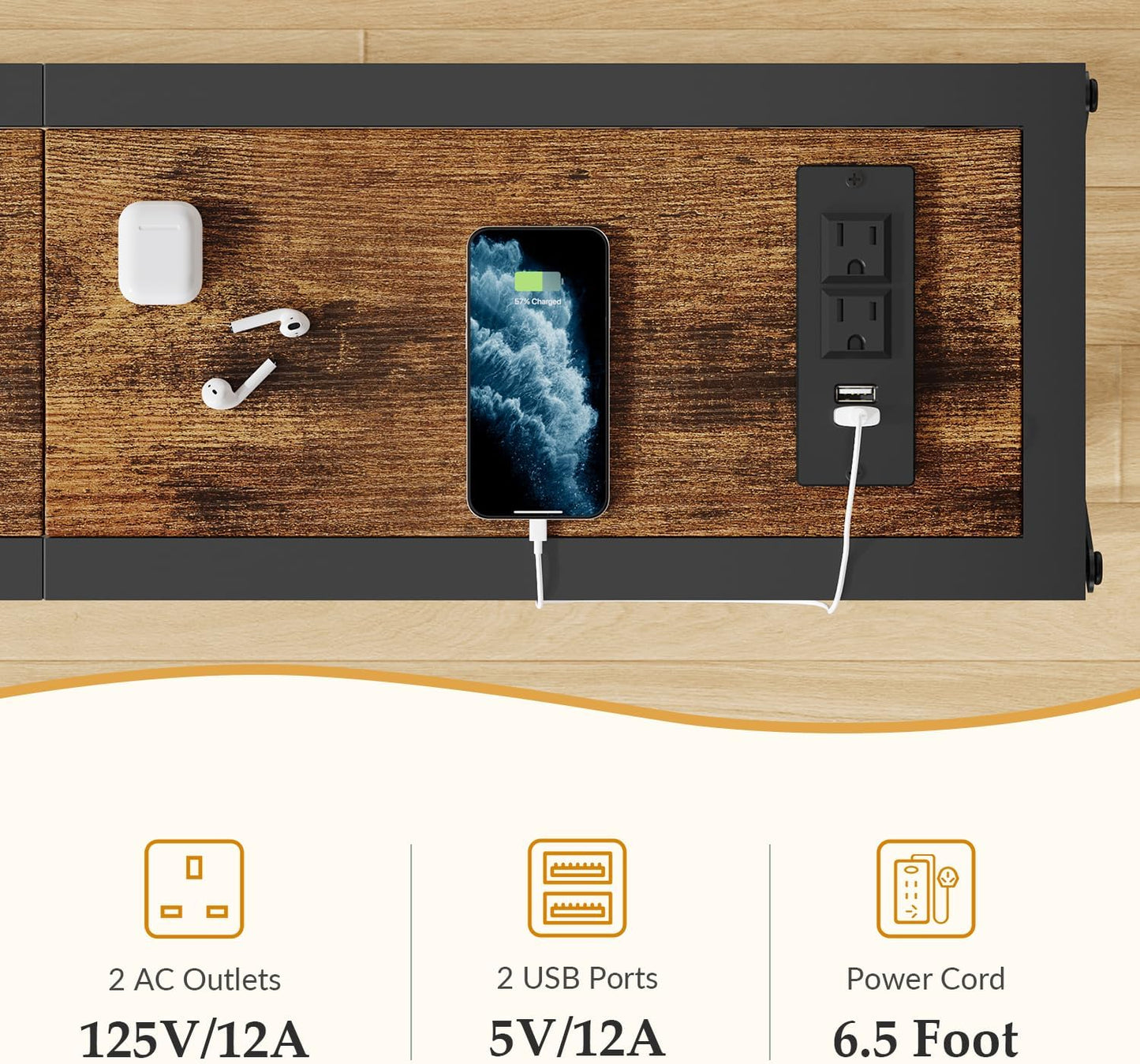 70 in Skinny Sofa Table Behind Couch, Console Table with Oulets & USB Ports for Hallway, Entryway,Living Room, Bedroom, Rustic Brown