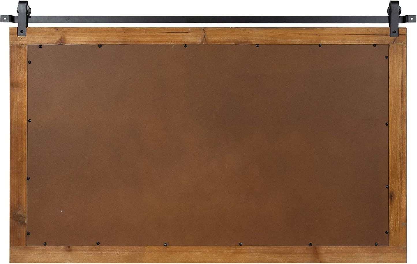 Kate and Laurel Cates Farmhouse Horizontal Wood Framed Wall Mirror, 40 x 26, Rustic Brown, Barn Door-Inspired Rustic Mirrors for Wall