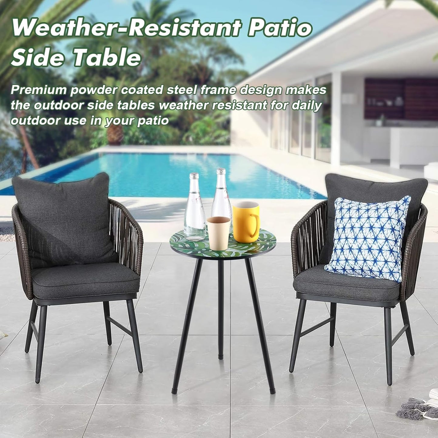 2 Packs Metal Leaf Round Side Tables 13.4" Small Outdoor Patio Round Accent Coffee Tables Indoor Corner Stand for Small Spaces Weather-Resistant for Balcony, Porch Plant Stands Indoor