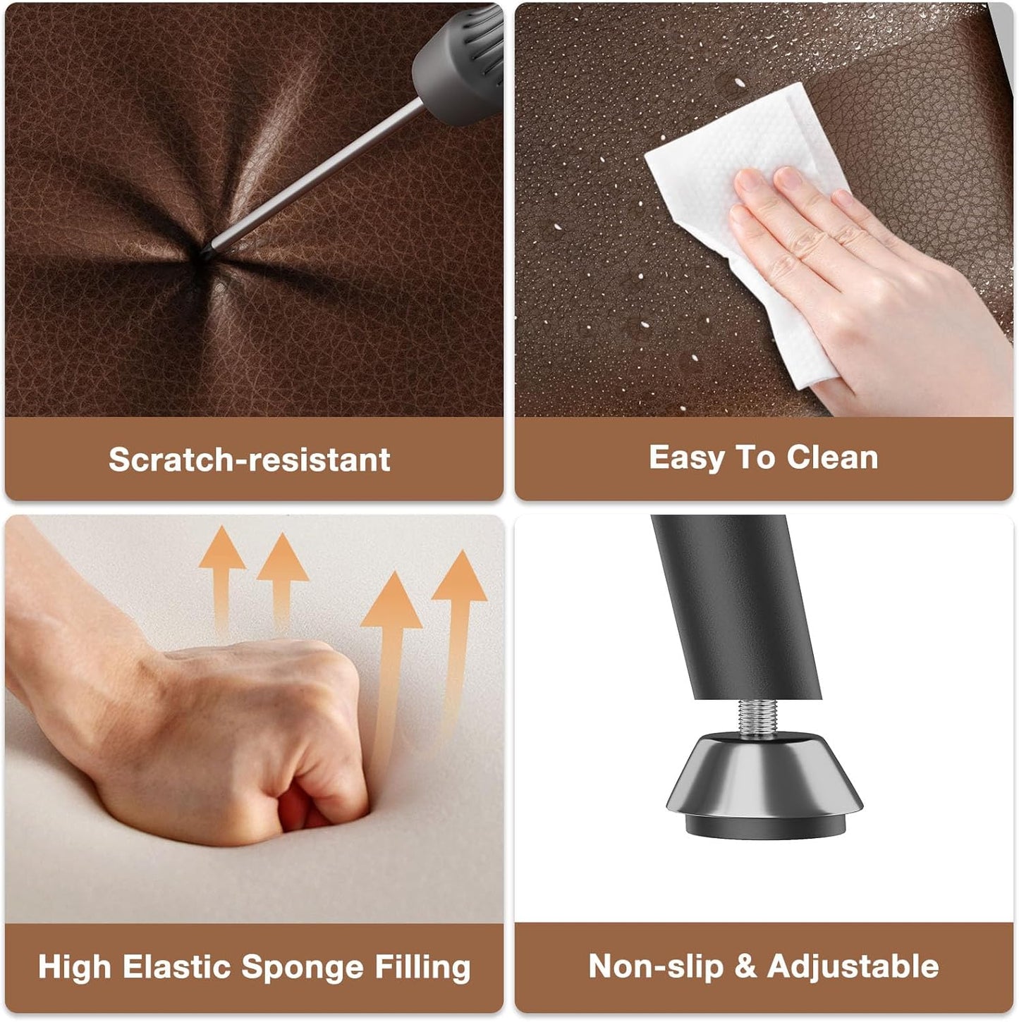 24-Inch Leather Bar Stools Set of 3, Counter Height Barstools with High Backrest，Bar Chairs for Kitchen Island with Heavy Duty Metal Legs, Dark Brown