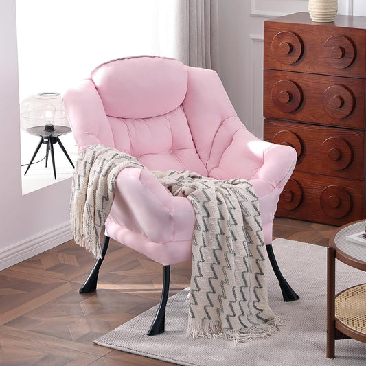 Lazy Chair, Reading Armchair, Large Modern Lounge Accent Chair, Leisure Sofa Chair for Living Room, Bedroom, Dorm Room (Pink)