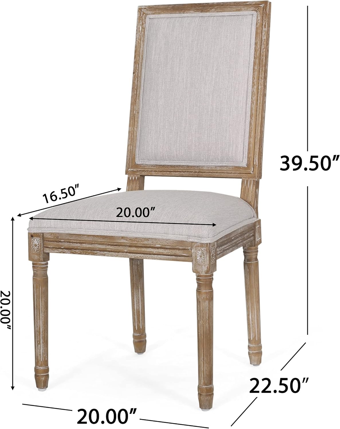 Christopher Knight Home Regina French Country Dining Chairs Set of 2, Wooden Dining Room Chair, High Back Kitchen Side Chair, Fabric Upholstered Armless Extra Seat, Light Gray and Natural