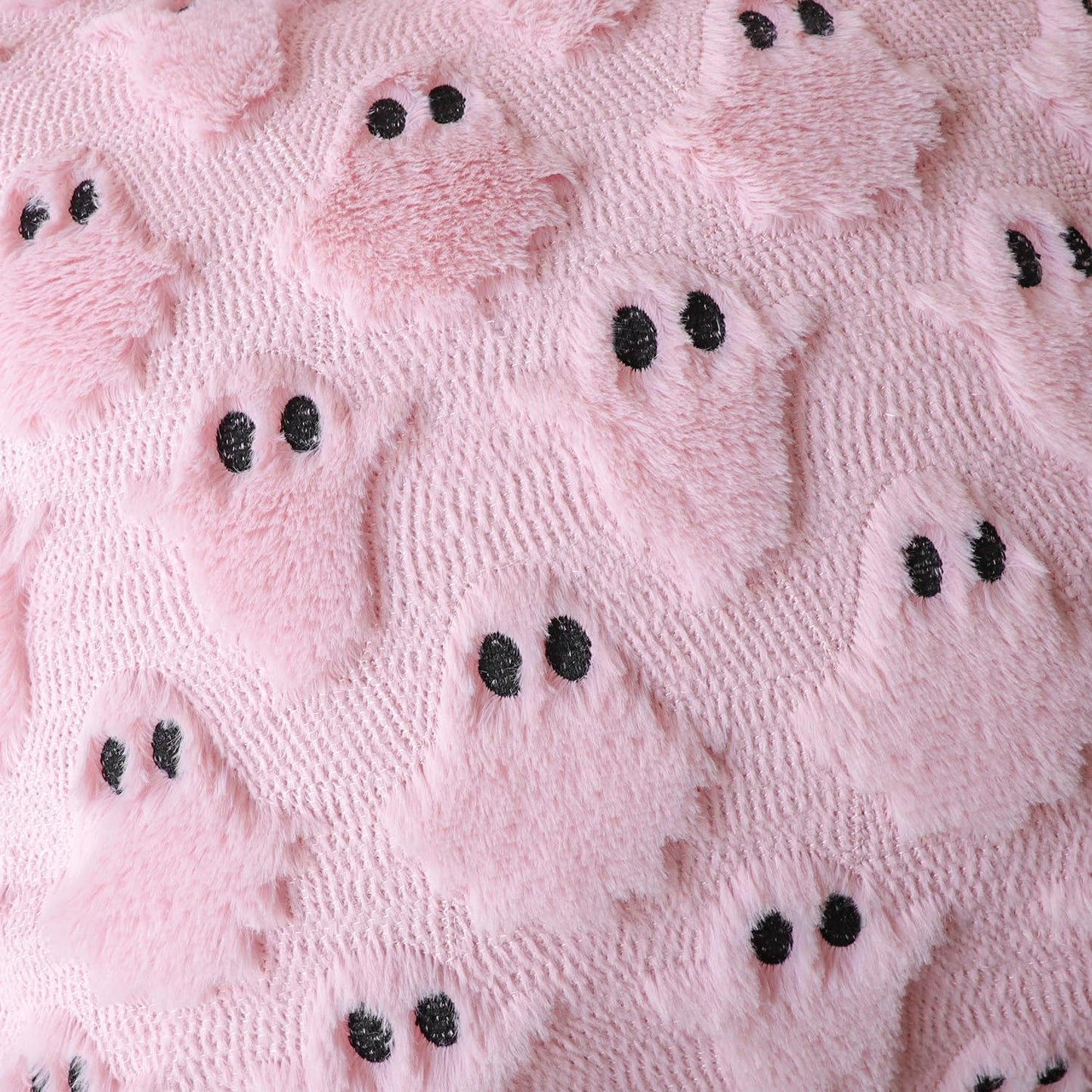 4TH Emotion Halloween Ghost Decorative Pillow Covers 16x16 Set of 2, Pink Soft Plush Faux Fur Farmhouse Throw Cushion Cases for Fall Autumn Holiday Home Decorations