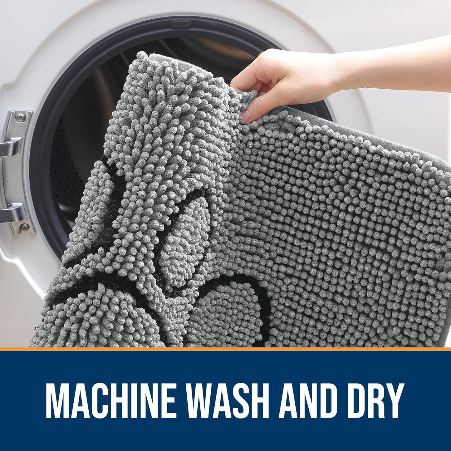 OLANLY Door Mat for Muddy Dog Paws 47x32, Ultra Absorbent Chenille Mud Doormat with Paw Print Design, Non-Slip Washable Doormat for Indoor Entryway, Quick-Dry Pet Bed Mats for Dirty Dogs, Grey