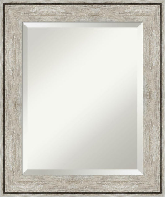 Amanti Art Silver Bathroom Mirror for Over Sink, 25x21 Crackled Metallic Rectangle Vanity Mirror, Small Rustic Farmhouse Frame, Hangs Horizonally and Vertically, Bathroom Wall Decor, Beveled Edge