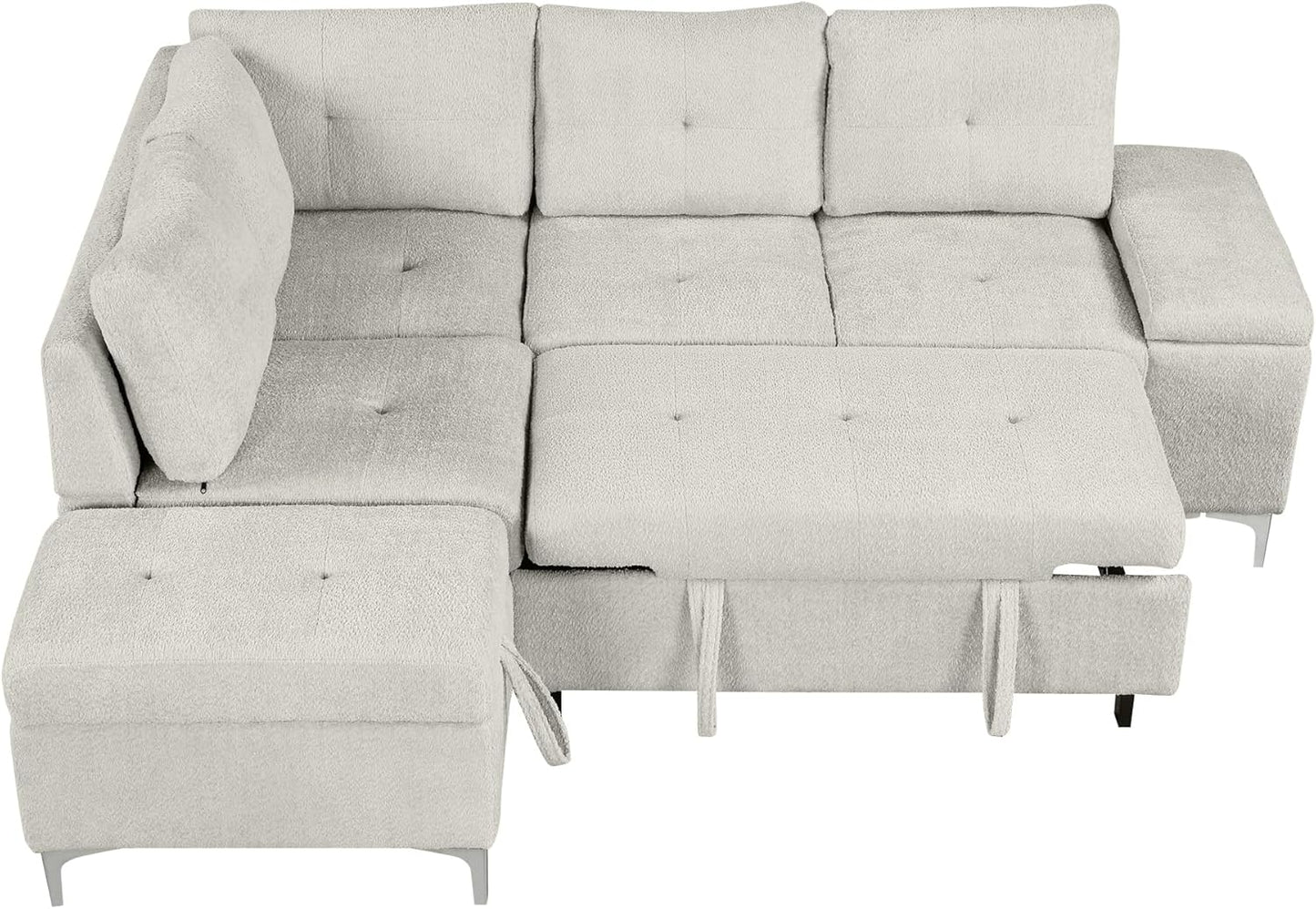 Ball & Cast 88.2" L-Shaped Sectional Pull Out Sofa with Ample Storage Space,Versatile Convertible Couch w/Two Cup Holders and Two USB Ports,Movable Storage Ottoman,for Living Room,Apartment,Beige
