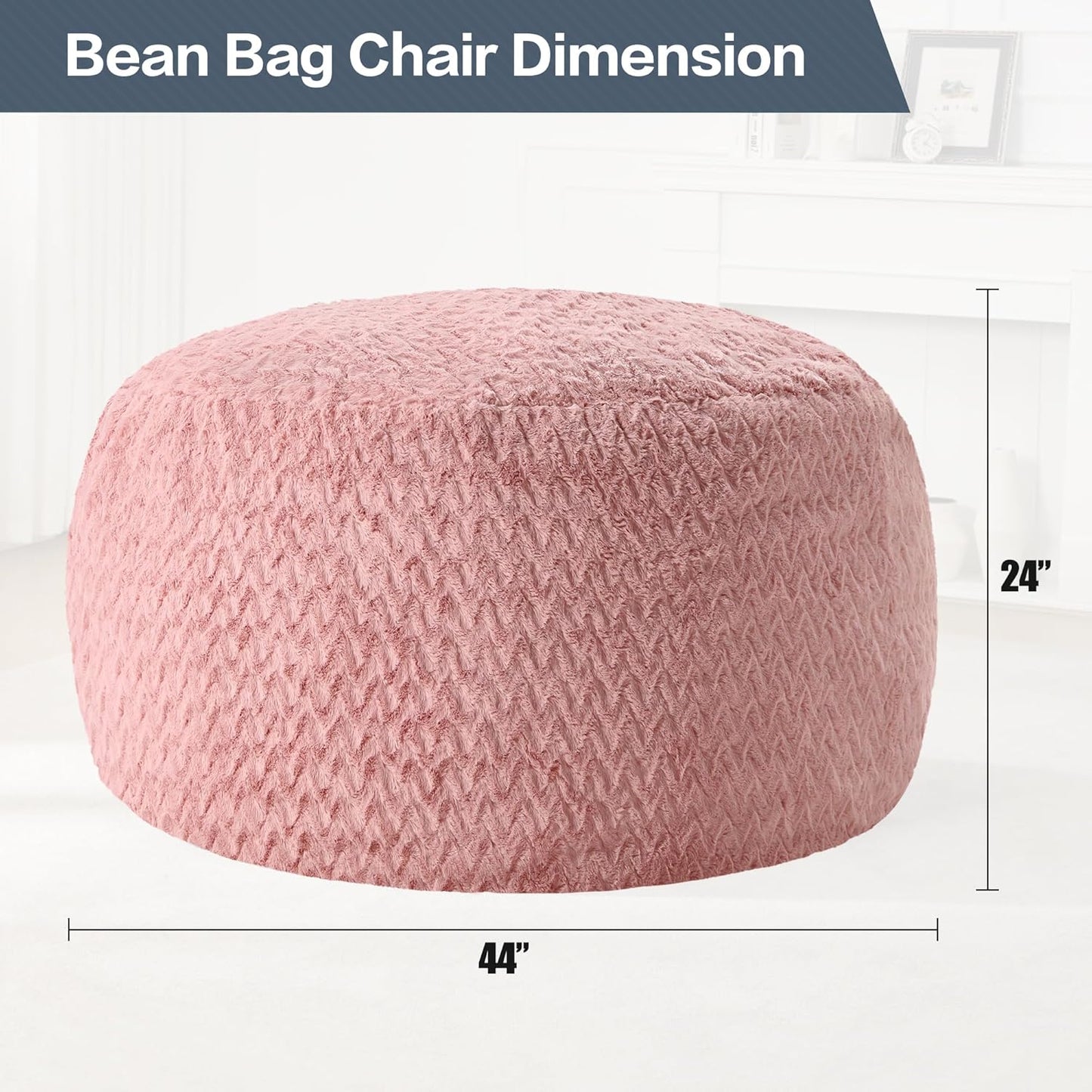 4ft Bean Bag Chairs for Adults Large Beanbag Chair with Chevron Plush Fur Cover Big Bean Bag Chair for Living Room Bedroom Dorm (Pink)