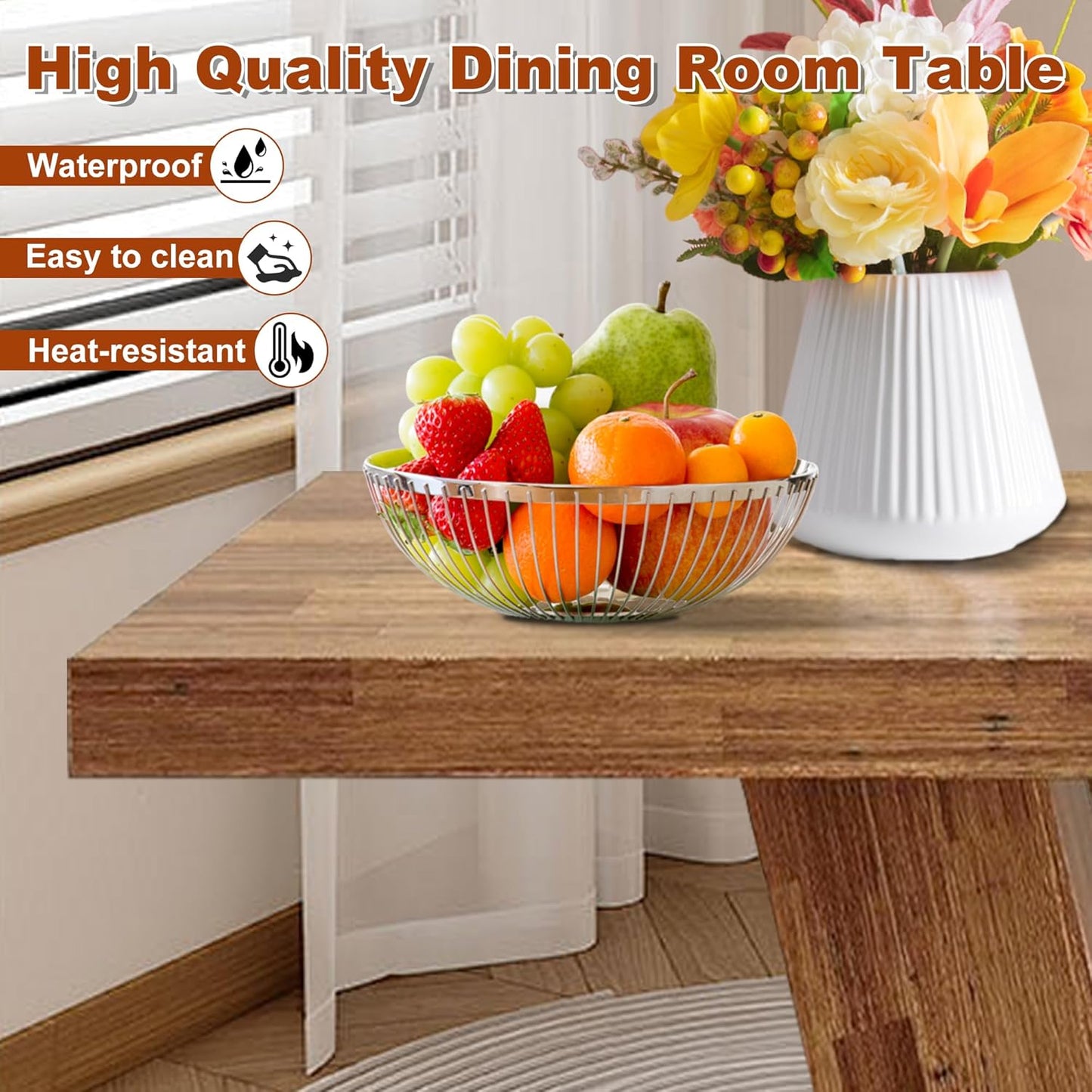 47 Inch Dining Table for 4, Farmhouse Dinner Table Wooden Kitchen Tables with Heavy Duty Pedestal for Dining Room, Kitchen, Living Room, Walnut Brown