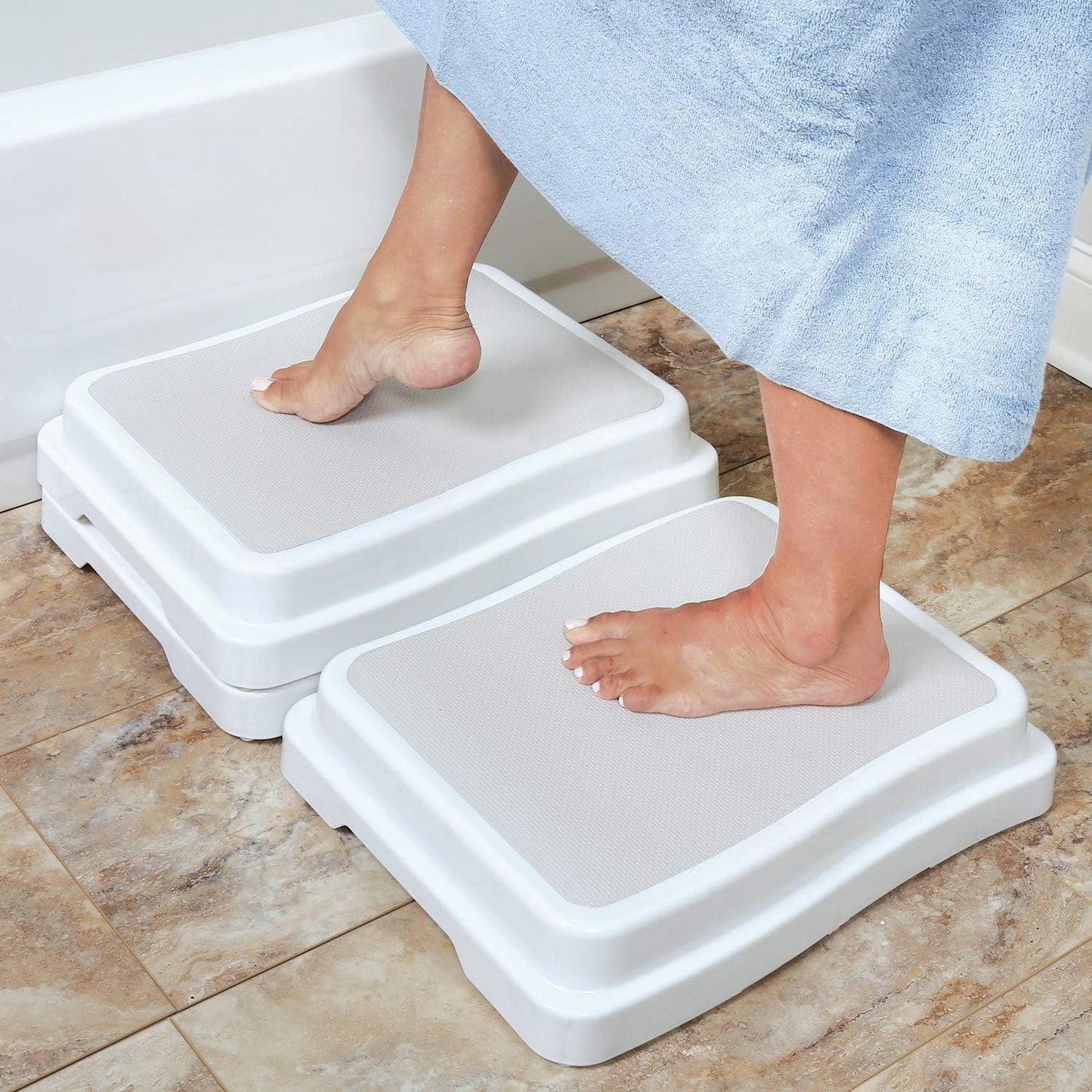 SUPPORT PLUS Stackable Bathtub Steps for Seniors Toilet Stool Bed Steps for High Beds for Adults - Set of 3 Steps