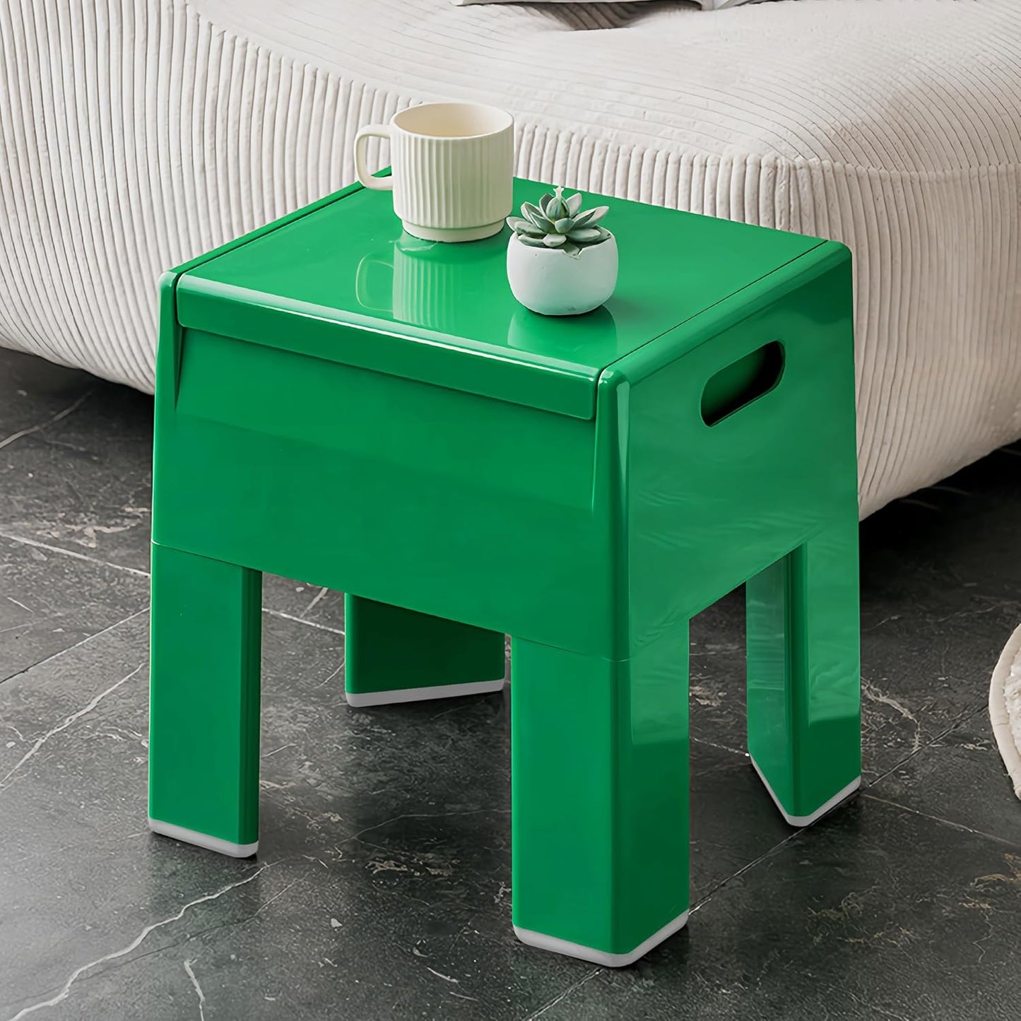 Nightstand Bedside with Storage Space, Multifunctional Colorful Plastic End Table Small Side Table for Bedroom, Dorm and Small Spaces, Easy Assembly(14.7" D x 11.8" W x 15.8" H, Green)