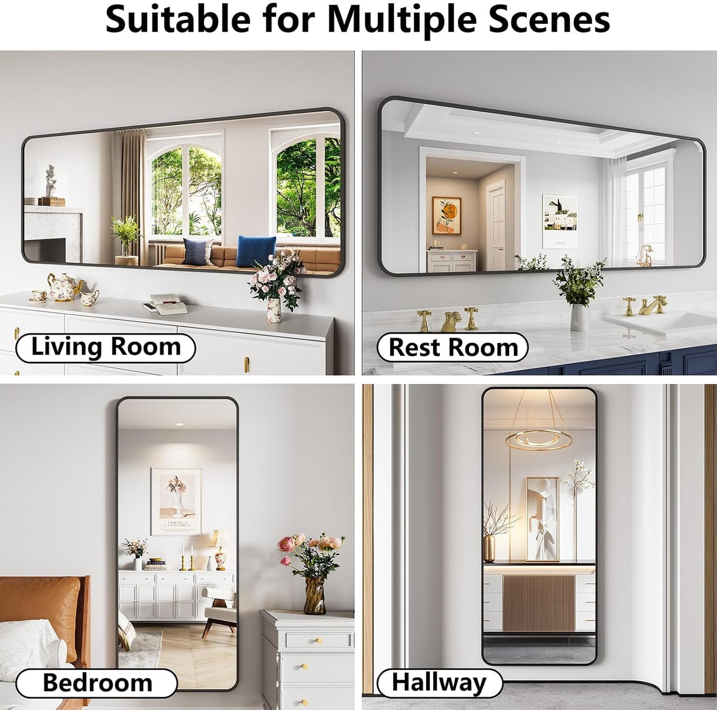 Koonmi Metal Framed Bathroom Mirror, 30"X71" Anti-Rust Bathroom Vanity Mirror, High-Definition Tempered Glass Bathroom Mirrors for Over Sink, Modern Decorative Wall Mirror for Restroom