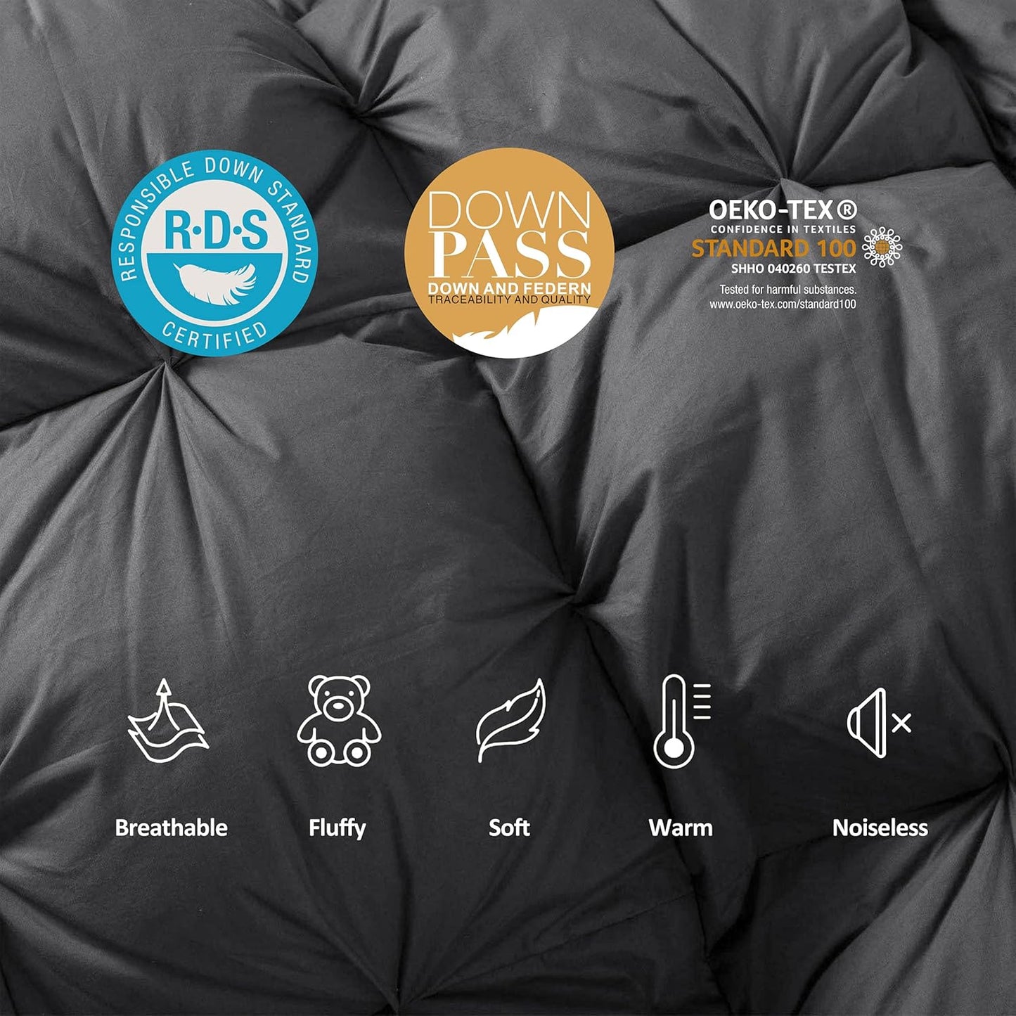 Luxurious Heavyweight Goose Down Feather Fiber Comforter Duvet Insert, Exquisite Gray Pinch Pleat Design, Oversize Palatial King 120 x 98, Premium Baffle Box 100% Egyptian Cotton, 95 oz Fill Weight