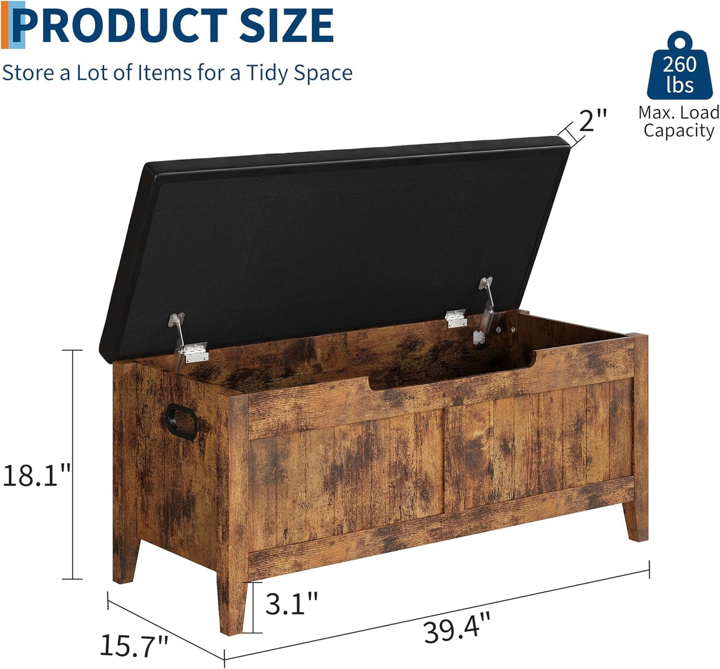 GAOMON Storage Bench, 39.4” Wooden Chest Storage Box with 2 Safety Hinges, Entryway Benches with Flip-Top, Large Trunk for Living Room, Bedroom, Easy Assembly