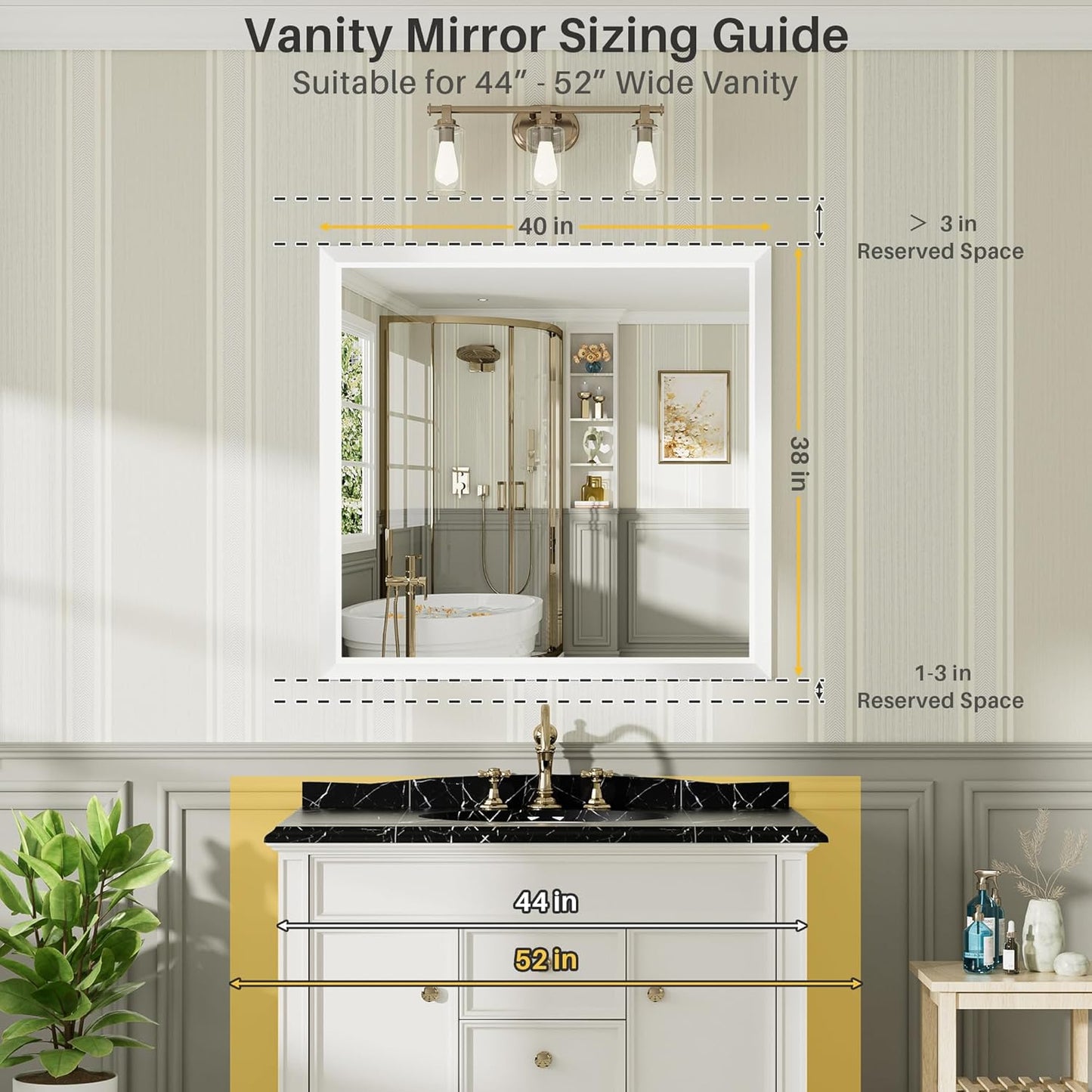 40x38 Inch White Bathroom Mirror for Wall, Thick Metal Framed Rectangle Mirrors for Over Sink, Bedroom, Living Room, Entryway, Anti-Rust, HD Tempered Glass