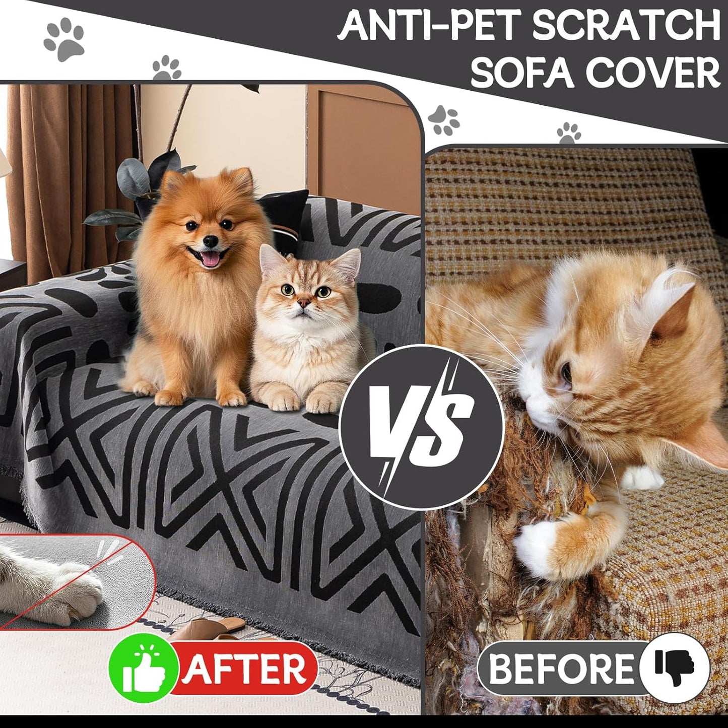 HANDONTIME Boho Couch Cover Blanket Geometric Striped Pet Covers for Couches and Sofas Dark Grey and Black Dog Cover for Couch Pet Friendly Chenille Sectional Sofa Covers for Pets Washable, 71" X150"